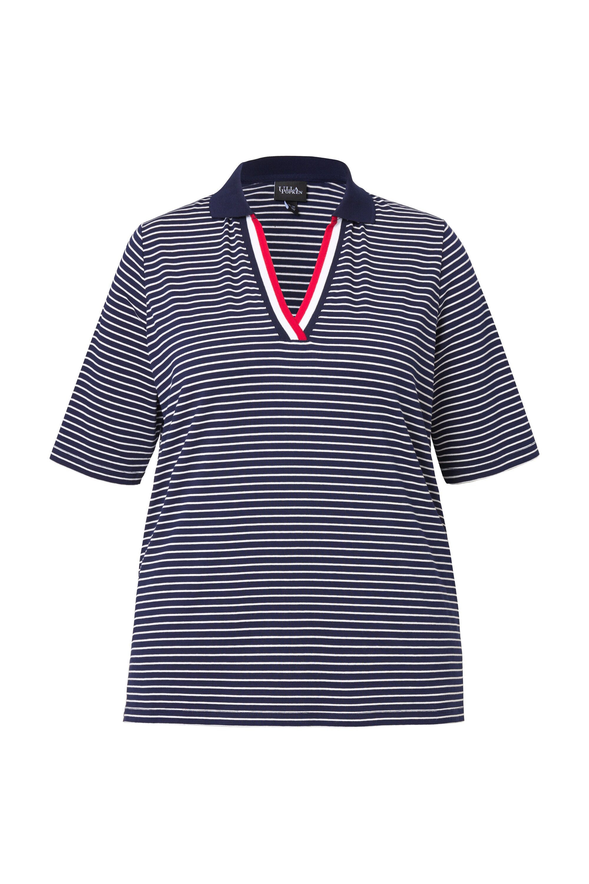 Ulla Popken T-Shirt Ringelshirt Polokragen V-Ausschnitt günstig online kaufen