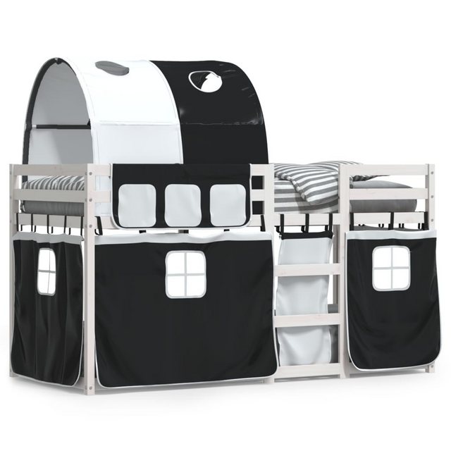 vidaXL Bett Etagenbett mit Vorhängen Weiß Schwarz 90x200 cm Kiefernholz günstig online kaufen