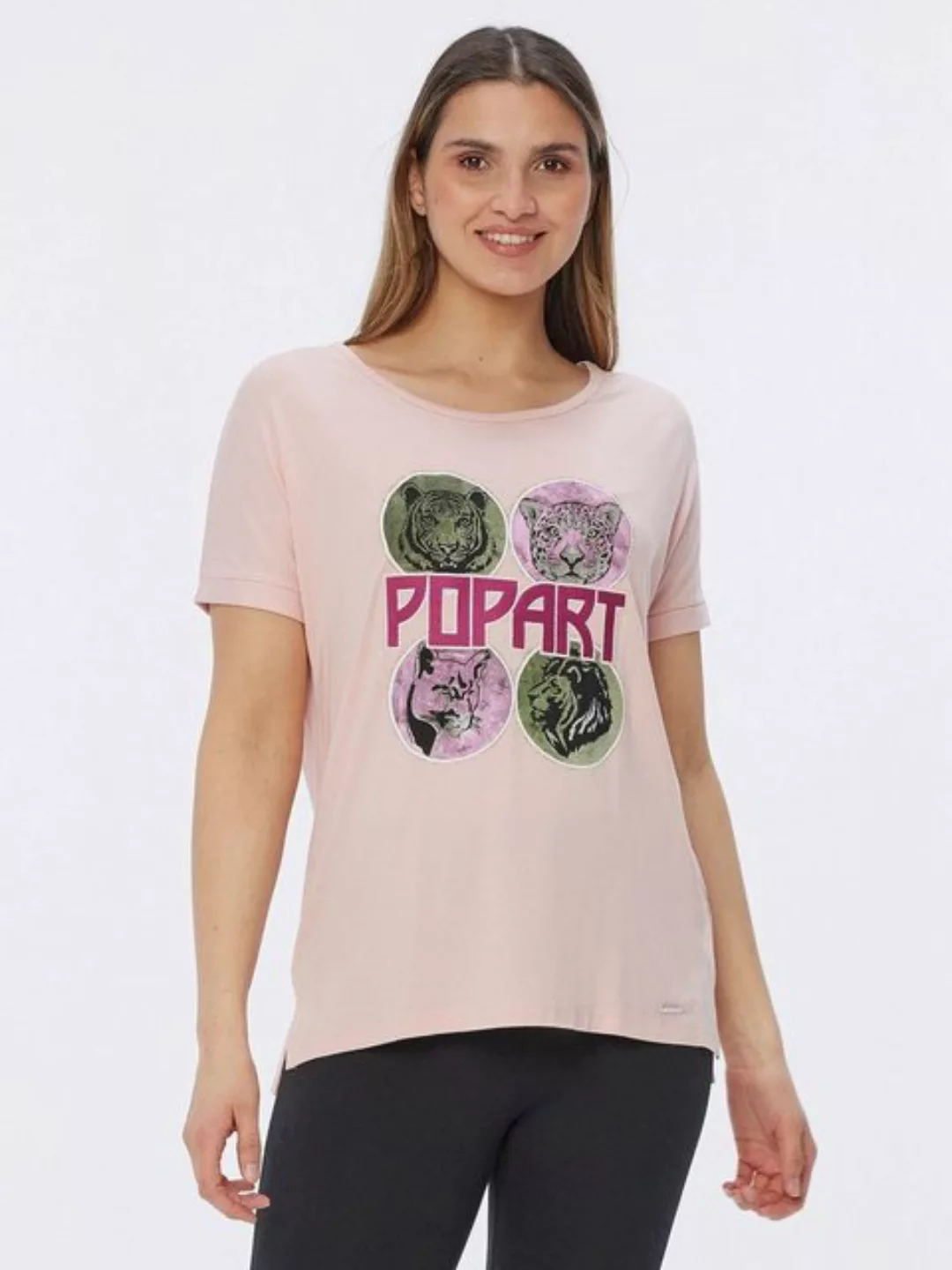Sarah Kern T-Shirt Druckshirt figurumspielend mit POPART-Schriftzug günstig online kaufen