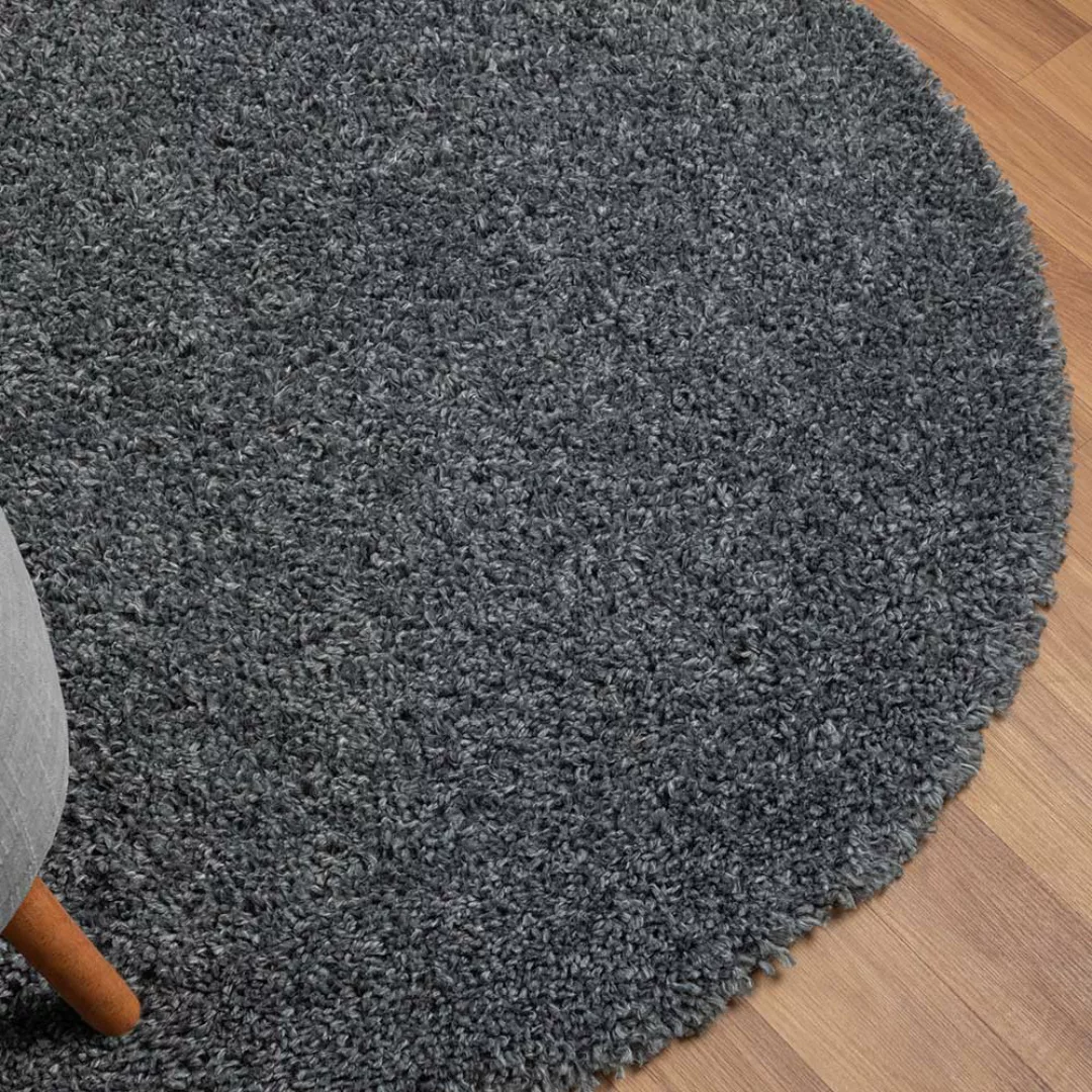 Hochflor Teppich Shaggy rund in Dunkelgrau 150 cm Durchmesser günstig online kaufen