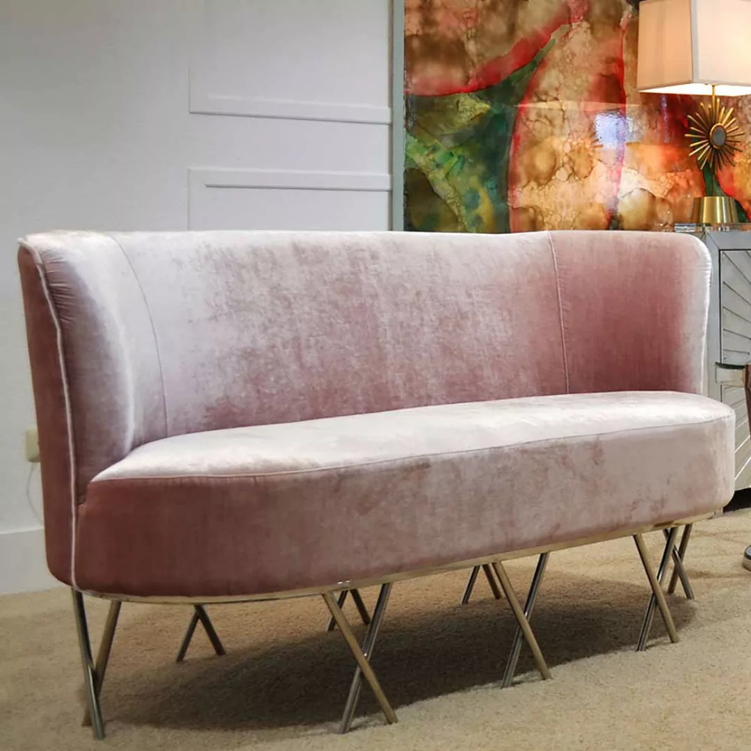 Modernes 2er Sofa in Rosa Samt Metall Gestell günstig online kaufen