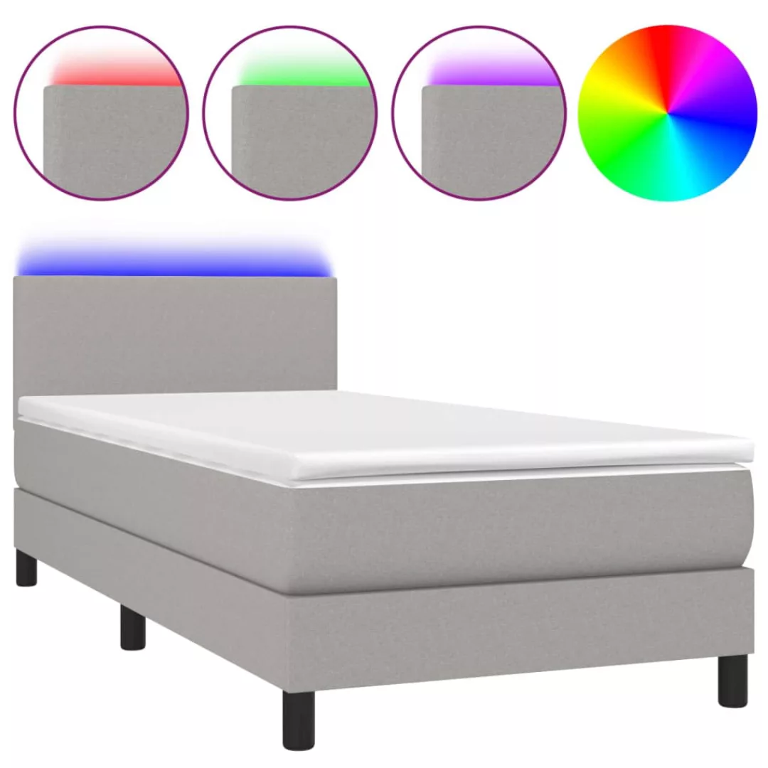 Vidaxl Boxspringbett Mit Matratze & Led Hellgrau 100x200 Cm Stoff günstig online kaufen