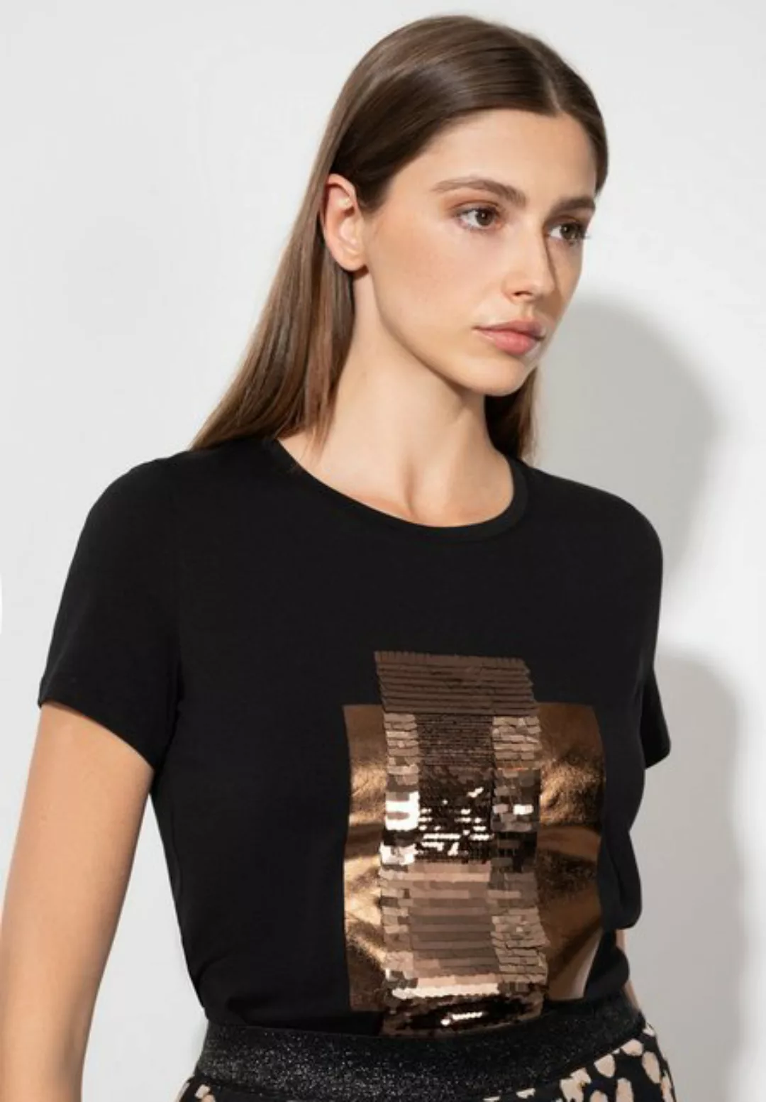 T-Shirt mit Pailletten-Applikation, schwarz günstig online kaufen