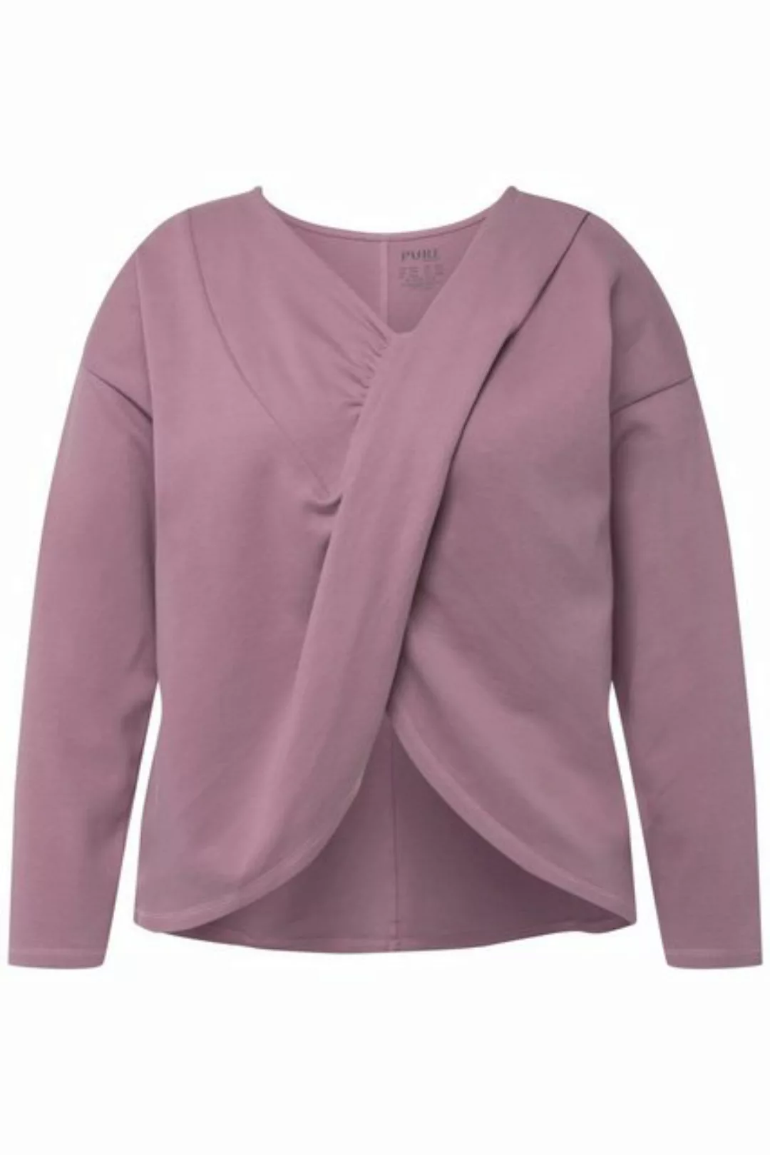 Ulla Popken Longsleeve Yoga-Shirt drapiert V-Ausschnitt Langarm günstig online kaufen