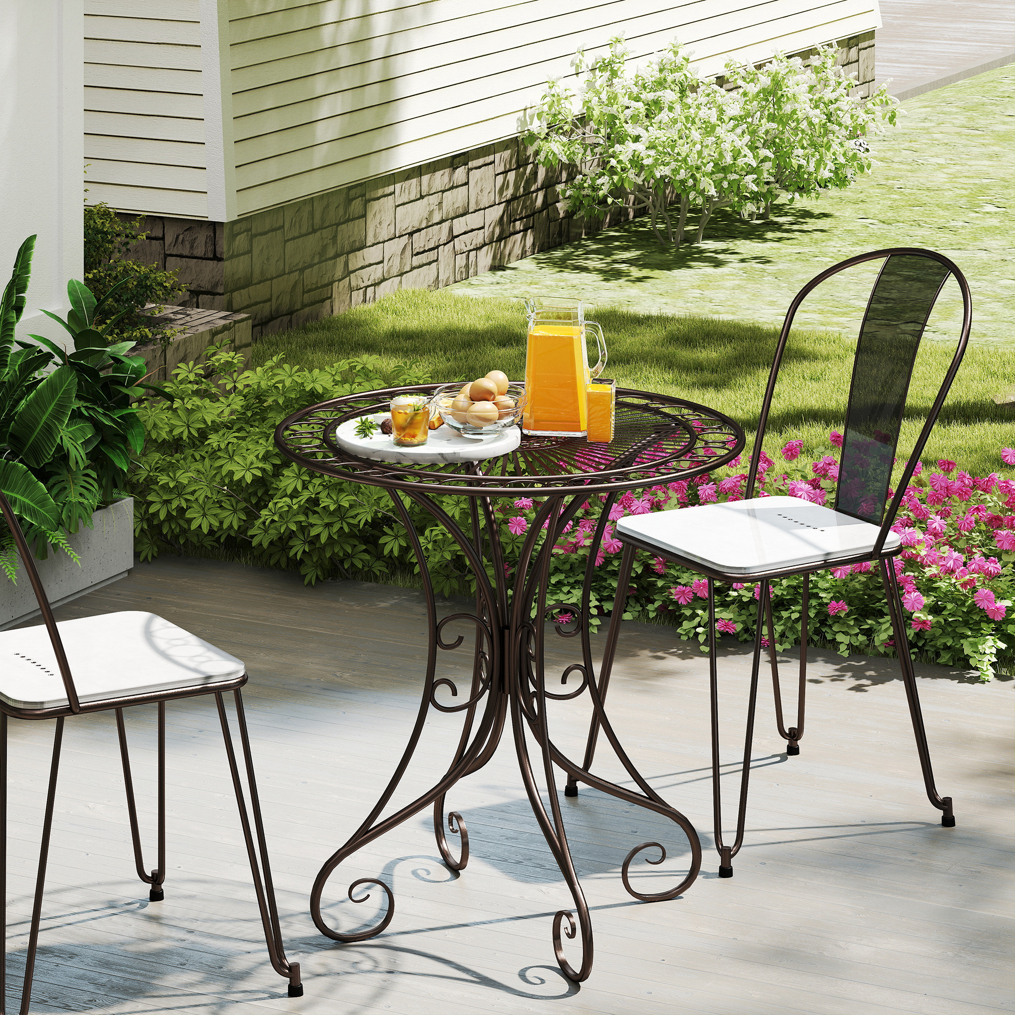 Outsunny Gartentisch rund Ø 85 cm, Terrassentisch mit Metallrahmen, Belastu günstig online kaufen