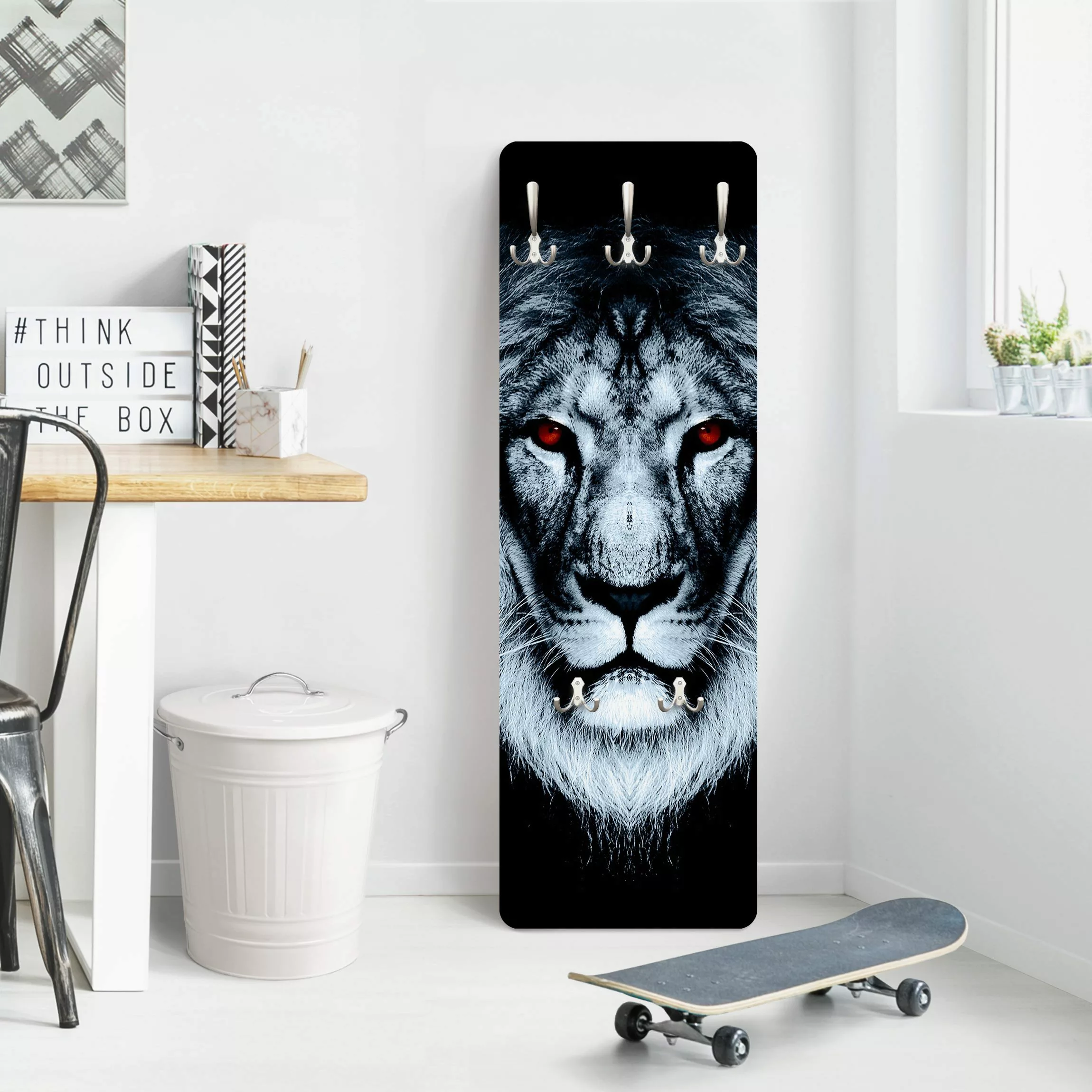 Wandgarderobe Holzpaneel Tiere Dark Lion günstig online kaufen
