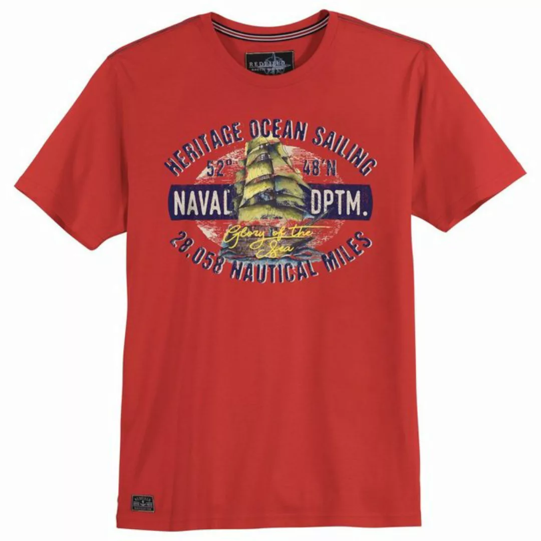 redfield Rundhalsshirt Große Größen Herren T-Shirt paprikarot Print Naval D günstig online kaufen