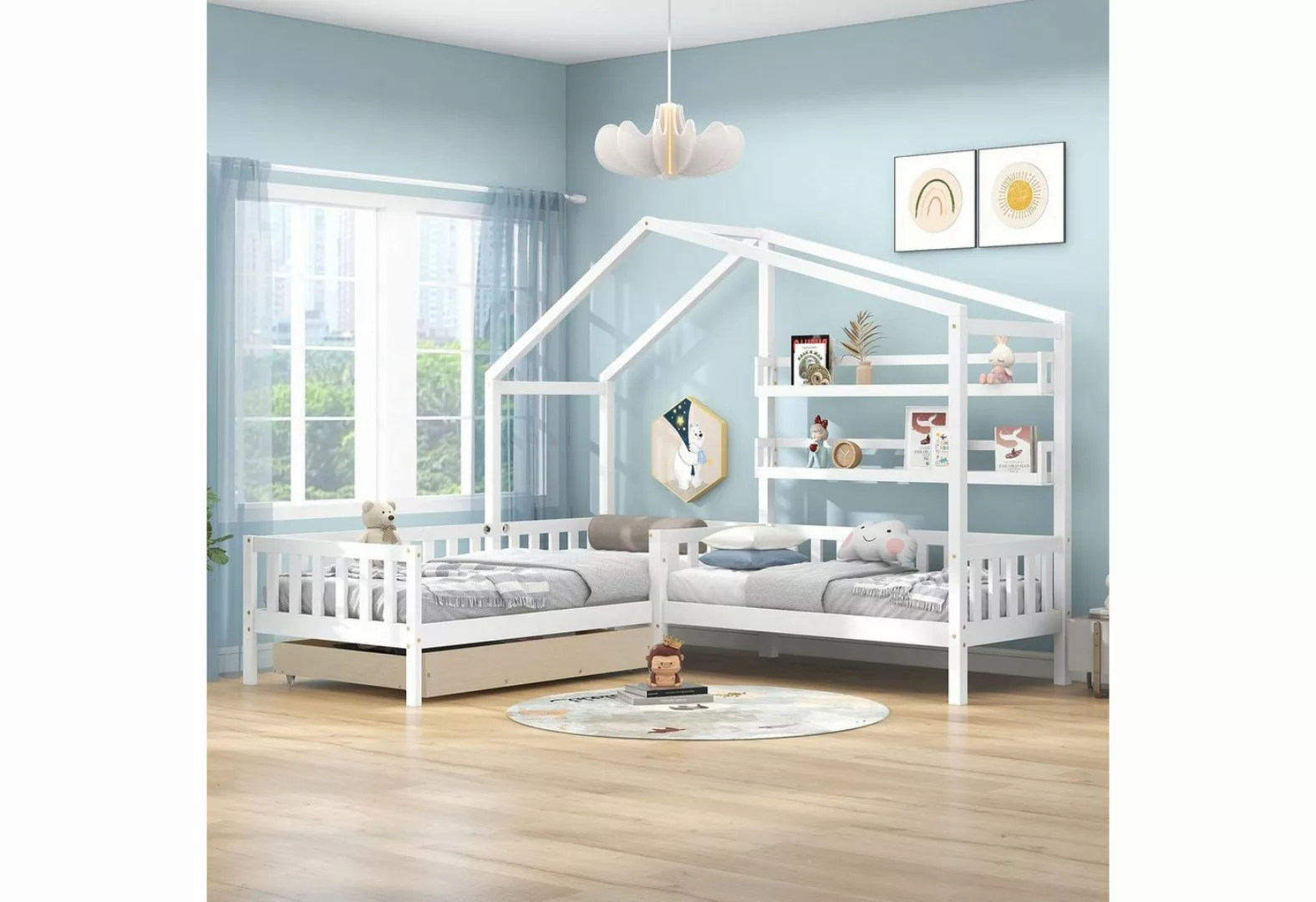 OKWISH Kinderbett Kinderbett, Hausbett, L-Struktur, Bett, Einzelbett (90x20 günstig online kaufen