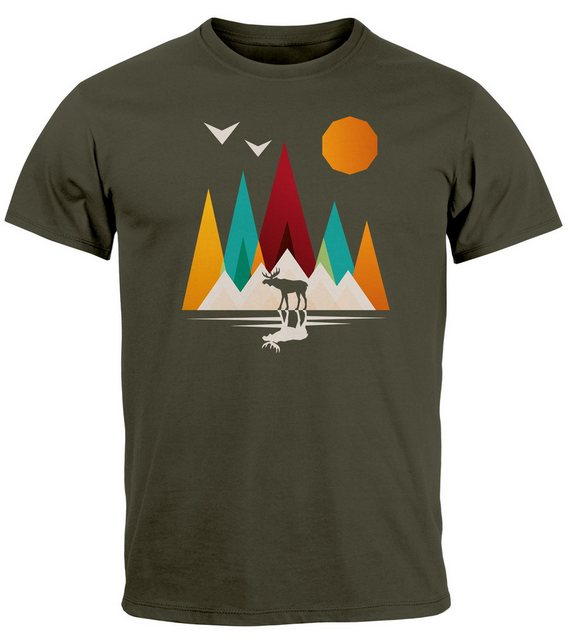 Neverless Print-Shirt Herren T-Shirt Berge Elch Polygon Natur Outdoor Print günstig online kaufen