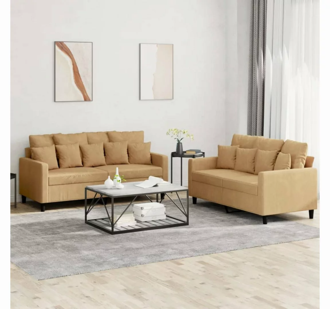 vidaXL Sofa Sofagarnitur Set mit Kissen Samt, 2-tlg., Braun günstig online kaufen