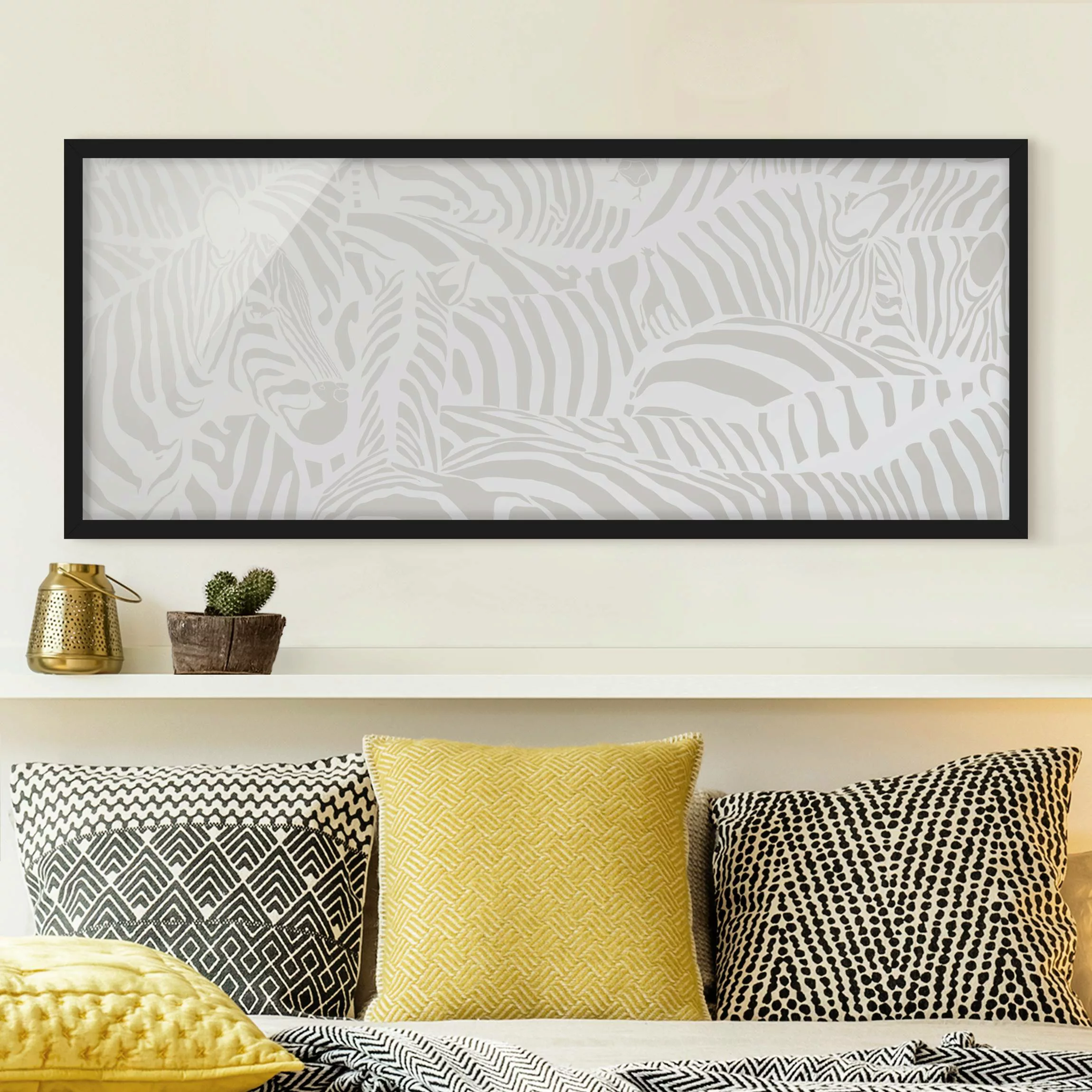 Bild mit Rahmen Muster & Textur - Panorama No.DS4 Zebrastreifen Hellgrau günstig online kaufen