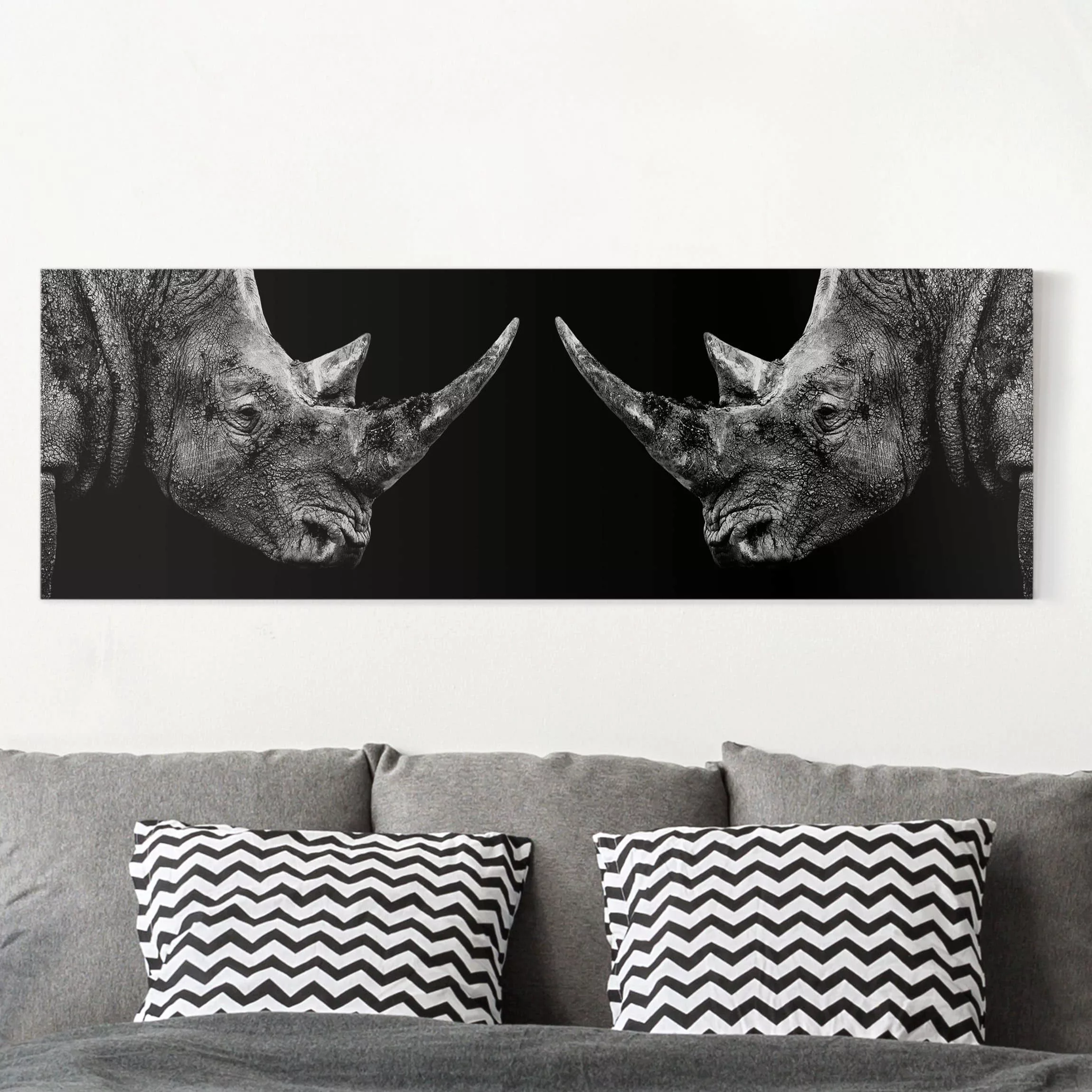 Leinwandbild Tiere - Panorama Nashorn Duell günstig online kaufen