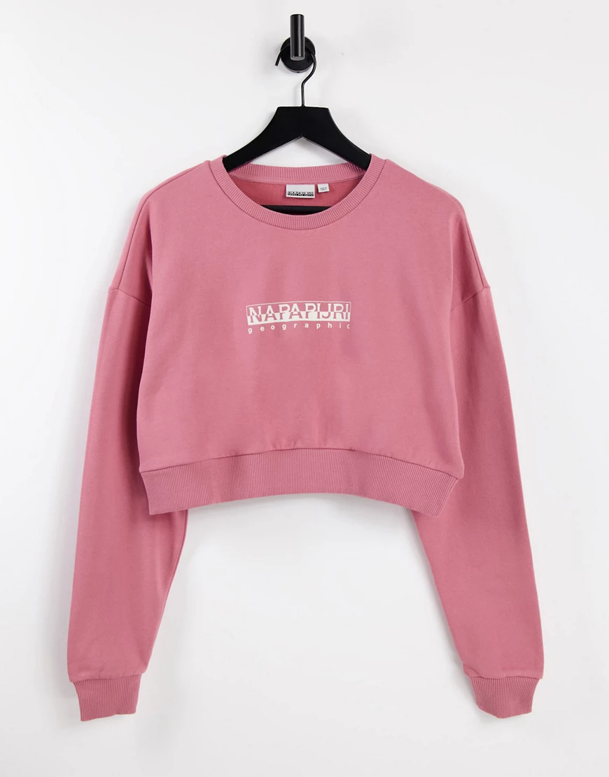 Napapijri – Kurz geschnittenes Sweatshirt in Rosa mit Box-Logo günstig online kaufen