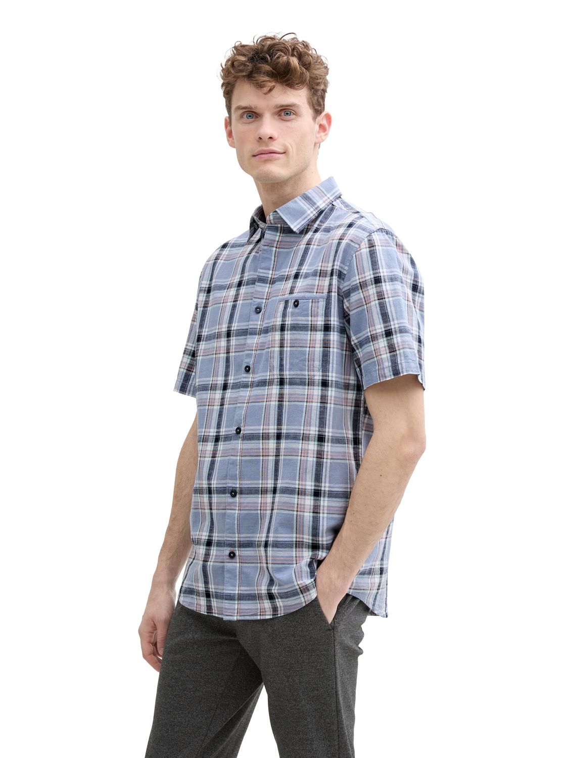 Tom Tailor Herren Kurzarm Hemd CHECKED SLUBYARN SHIRT - Regular Fit günstig online kaufen