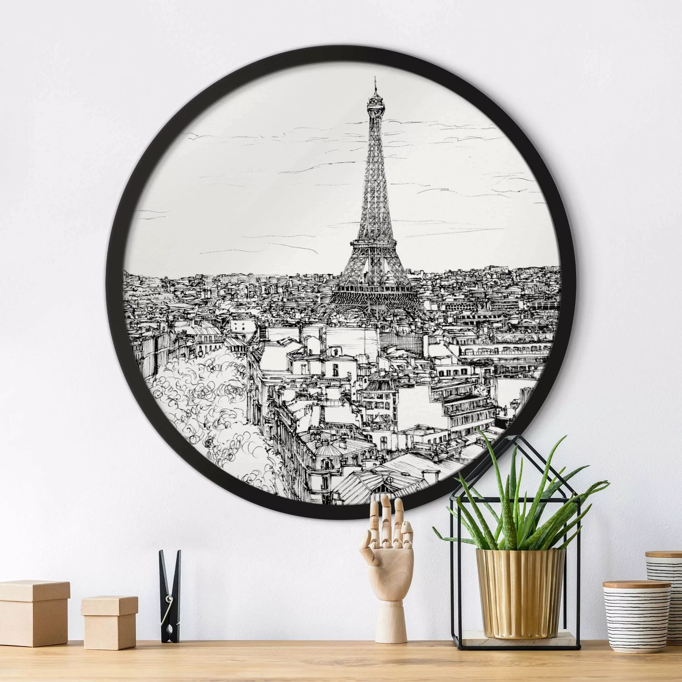 Rundes Gerahmtes Bild Stadtstudie - Paris günstig online kaufen