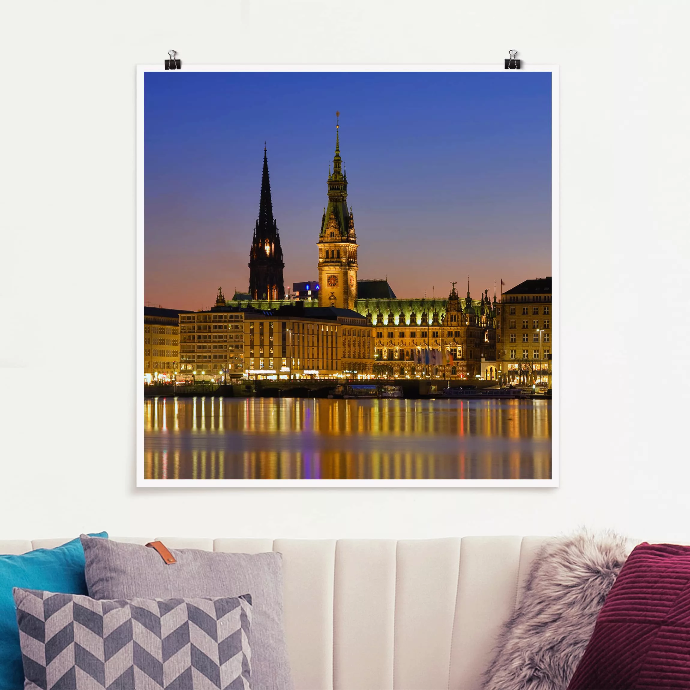 Poster Architektur & Skyline - Quadrat Hamburger Panorama günstig online kaufen