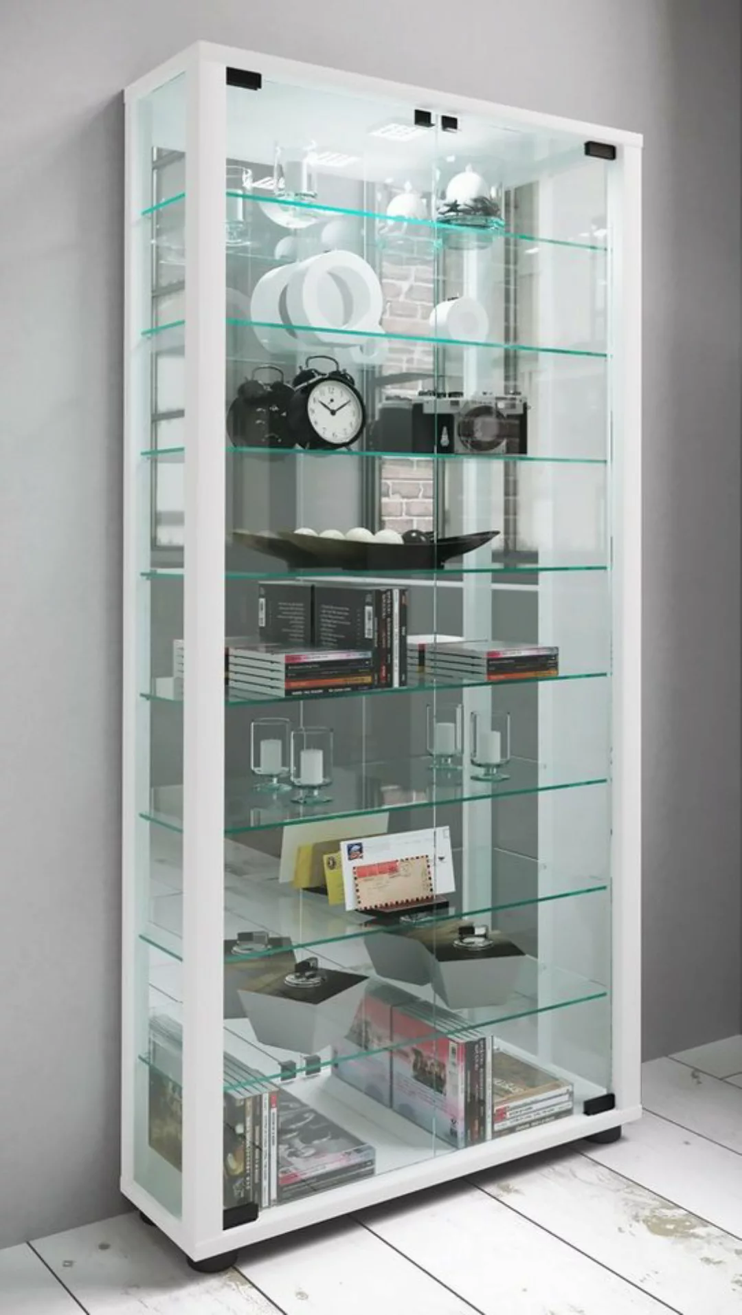 VCM Standvitrine Glas Stand Vitrine Sammelvitrine Lumo Maxi Spiegel günstig online kaufen