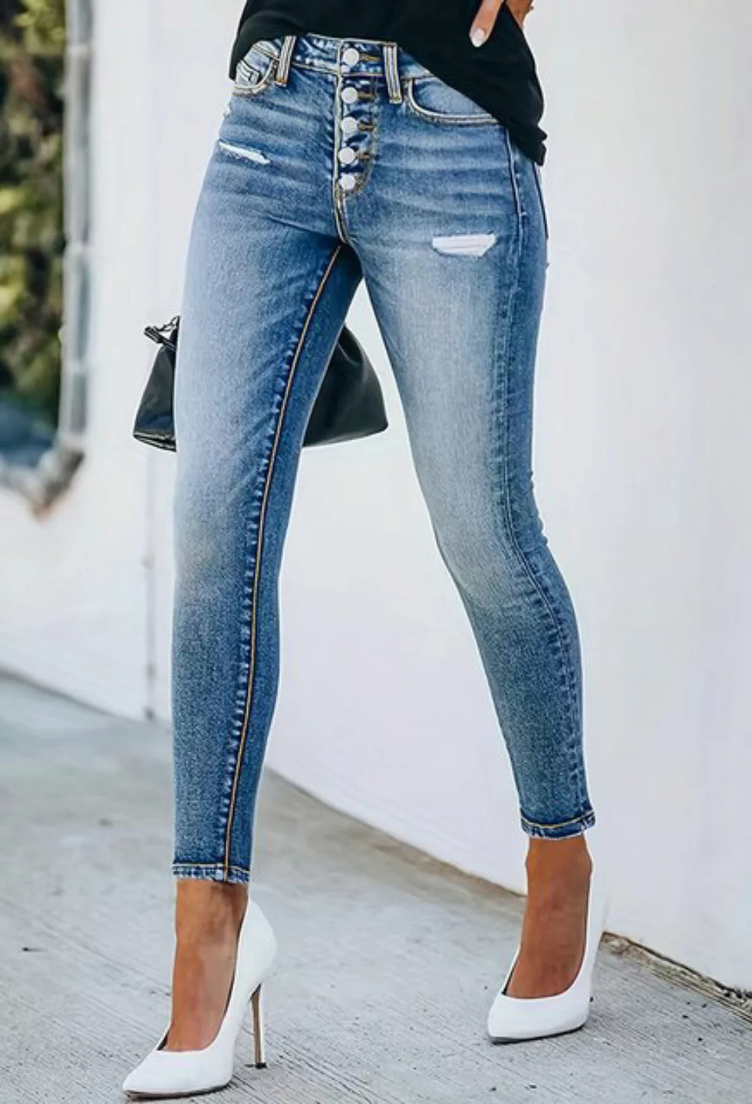 CHENIN Slouchy Jeans Jeans-bleistifthose mit ungesäumten kanten und zerriss günstig online kaufen