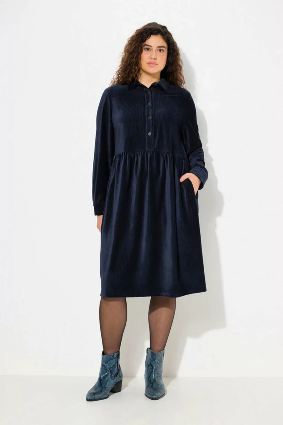 Ulla Popken Sommerkleid Cordkleid oversized Hemdkragen Puffärmel Langarm günstig online kaufen