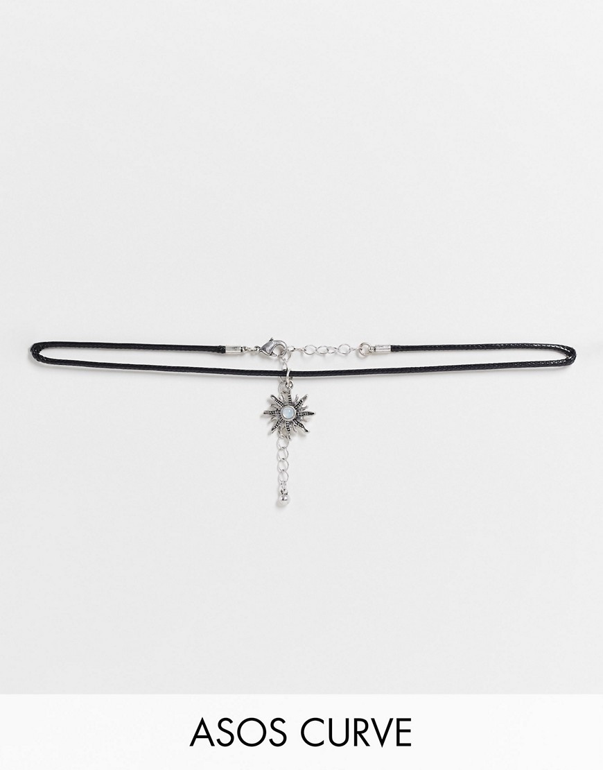 ASOS DESIGN Curve – Halskette im Kordeldesign mit silberfarbenem Mondstein- günstig online kaufen