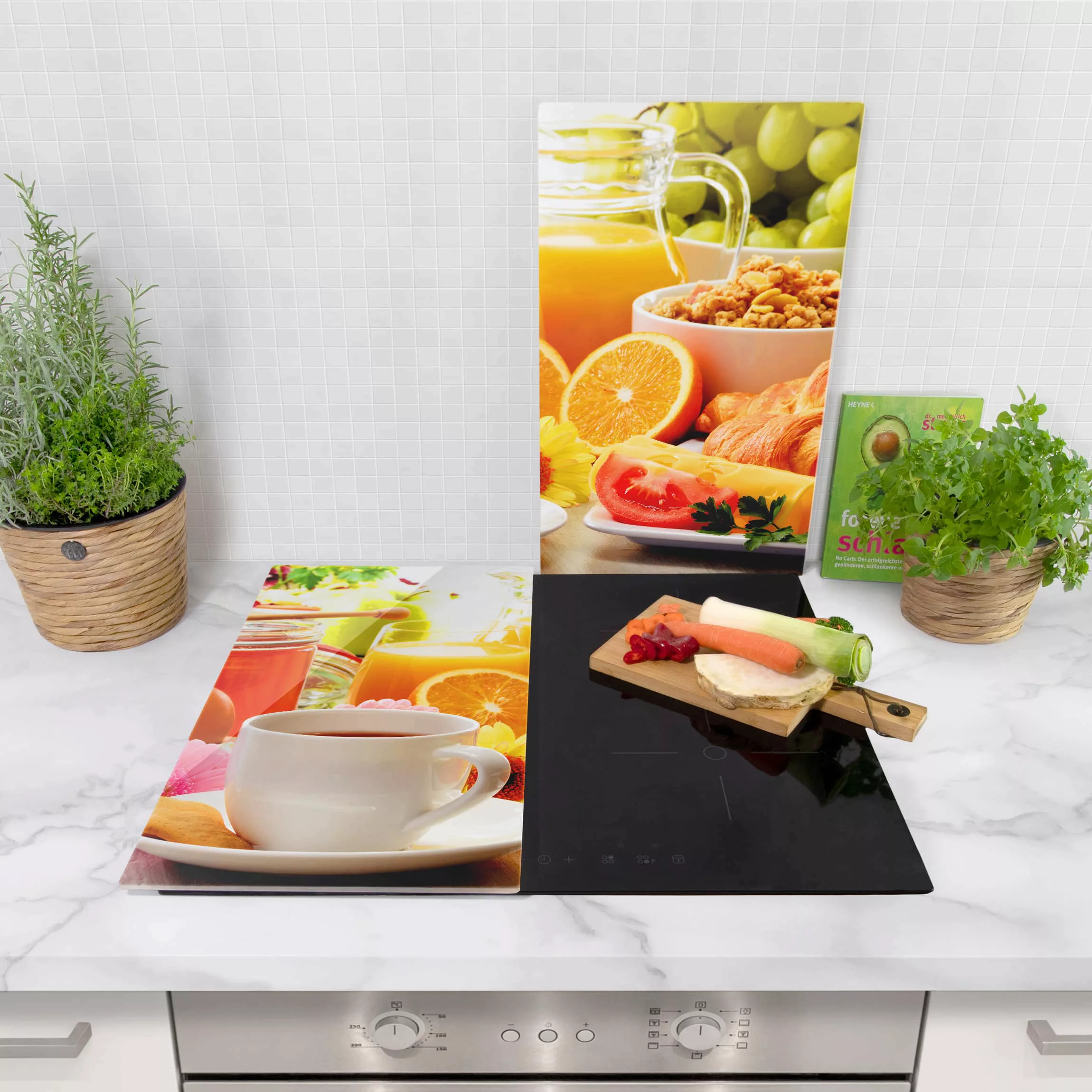2-teilige Herdabdeckplatte Glas Kulinarisch Sommerlicher Frühstückstisch günstig online kaufen