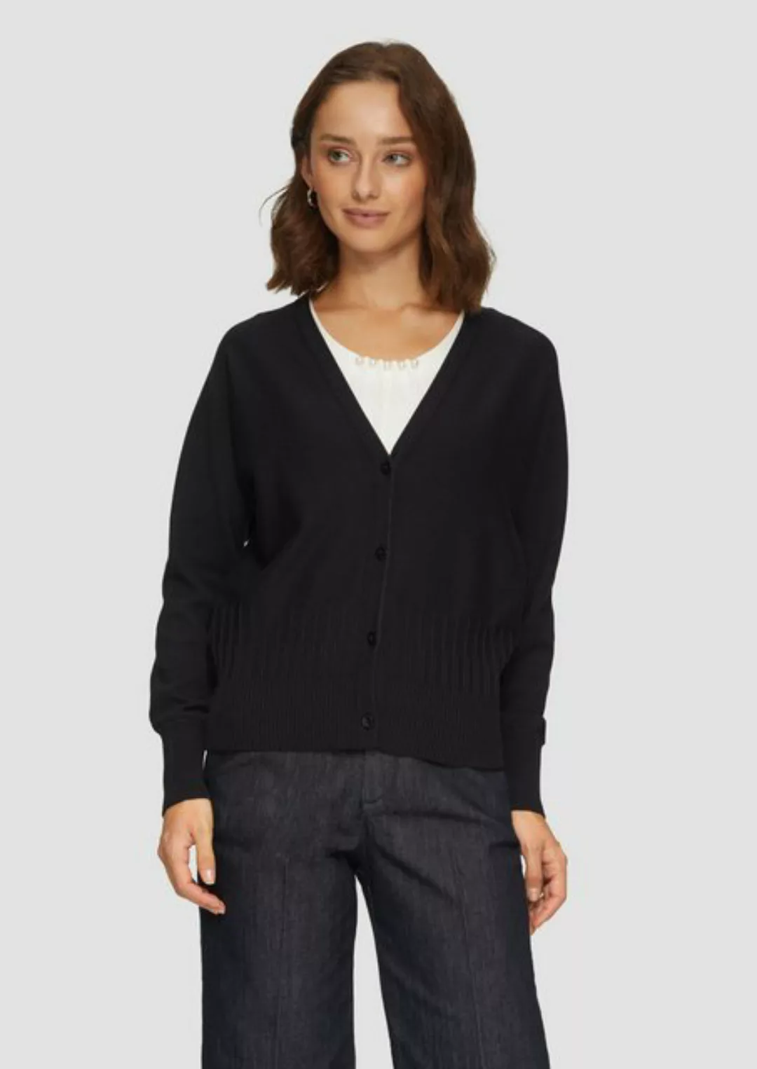 s.Oliver BLACK LABEL Strickjacke Strickjacke mit Strukturmuster am Saum Bie günstig online kaufen