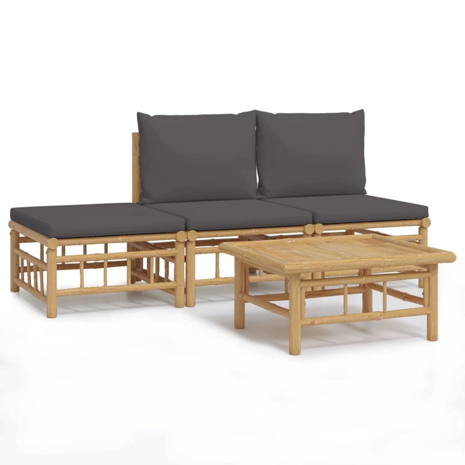 Vidaxl 4-tlg. Garten-lounge-set Mit Dunkelgrauen Kissen Bambus günstig online kaufen