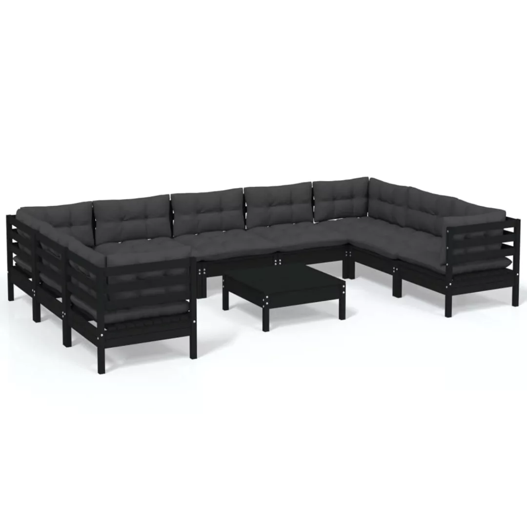 10-tlg. Garten-lounge-set Mit Kissen Schwarz Kiefernholz günstig online kaufen