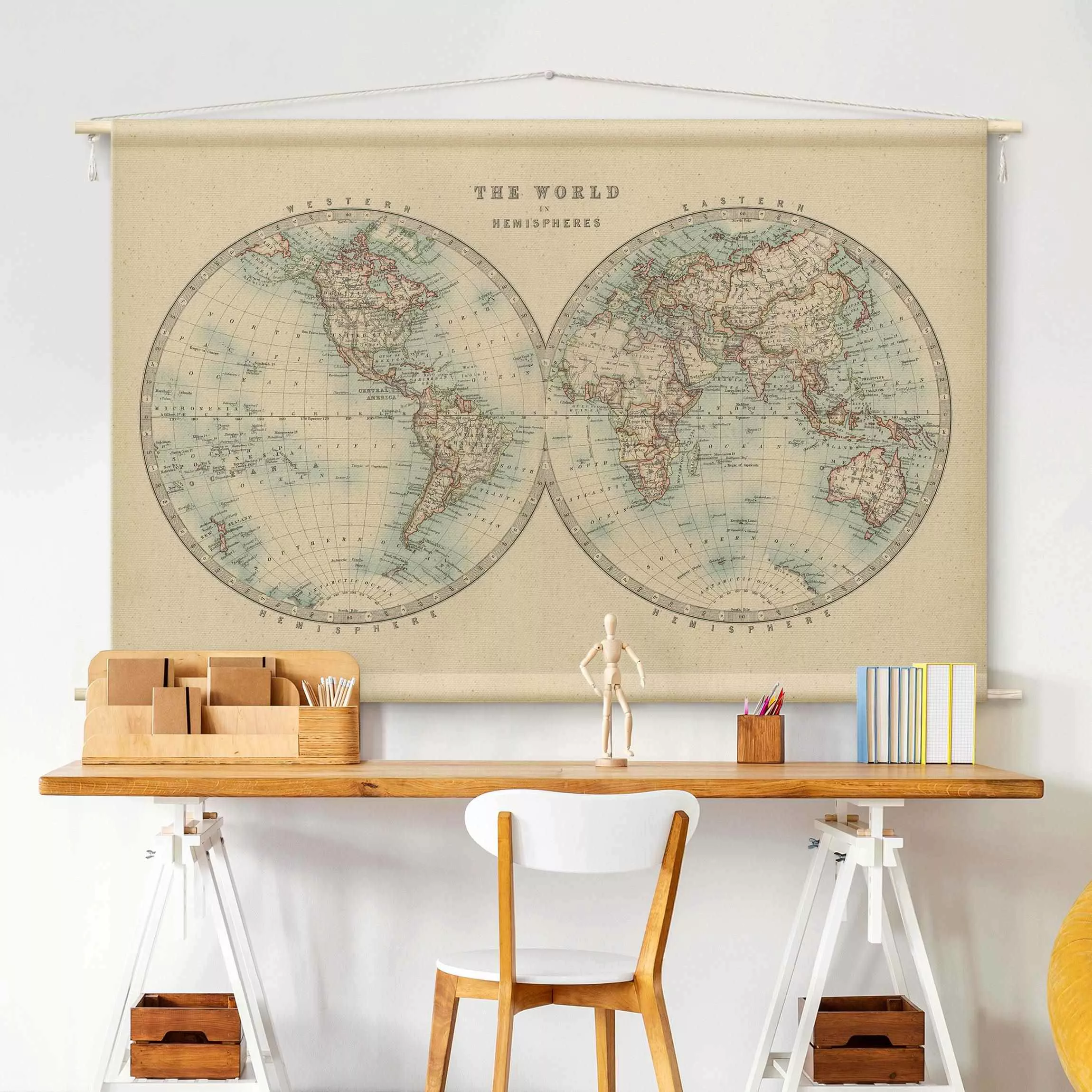 Wandteppich Vintage Weltkarte Die zwei Hemispheren günstig online kaufen