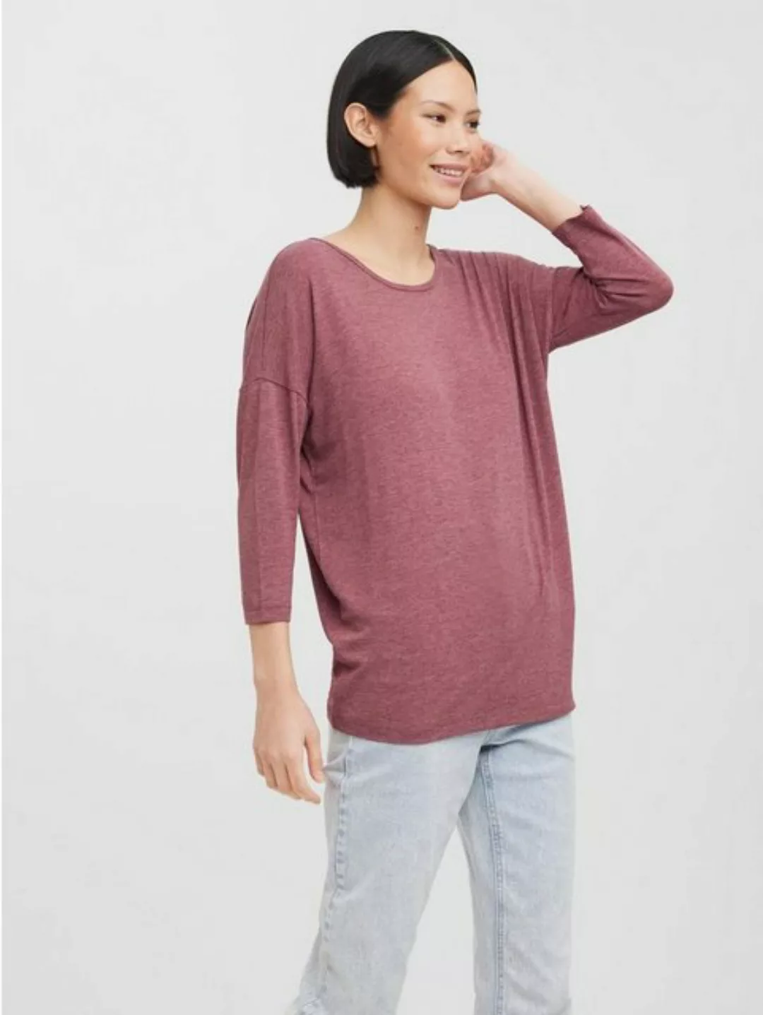 Vero Moda T-Shirt Einfarbiges 3/4 Arm Shirt Rundhals Langarm Top Oberteil V günstig online kaufen