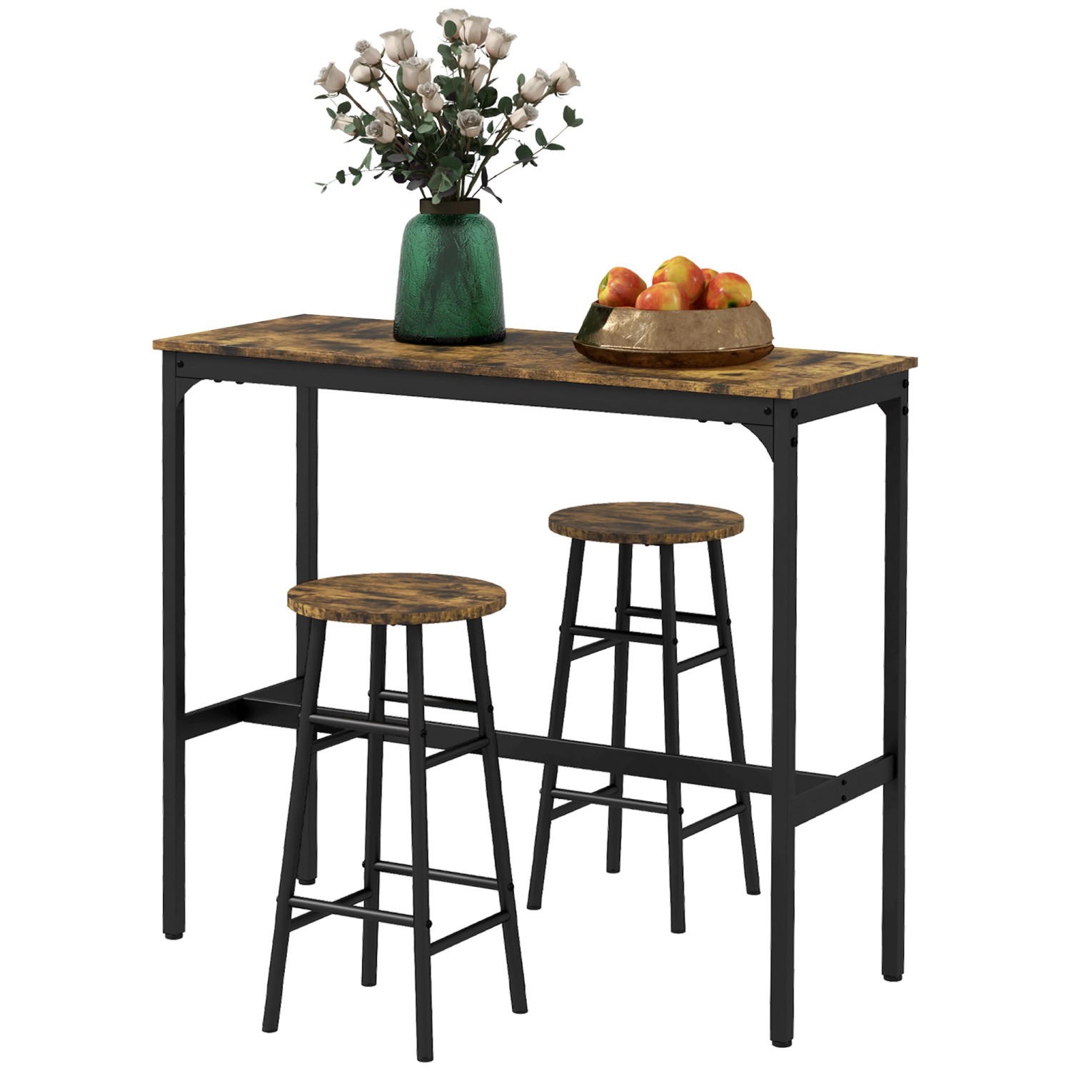HOMCOM Bartisch-Set  3-Teilig im Industriedesign Stahl Rustikal-Braun günstig online kaufen