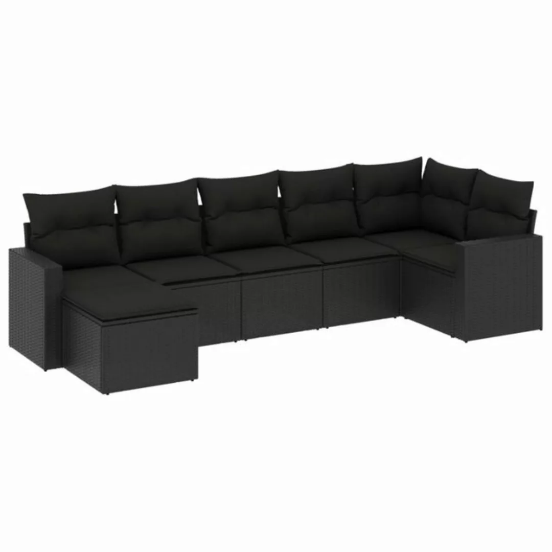 vidaXL Sofaelement 7-tlg. Garten-Sofagarnitur mit Kissen Schwarz Poly Ratta günstig online kaufen