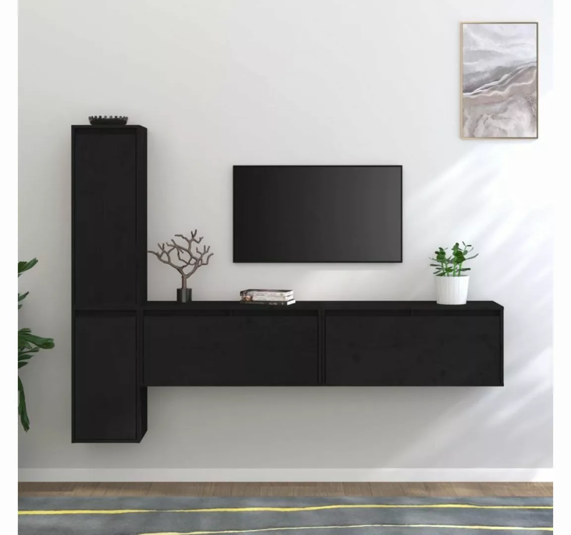 vidaXL TV-Schrank TV-Schränke 4 Stk Schwarz Massivholz Kiefer Lowboard Lowb günstig online kaufen