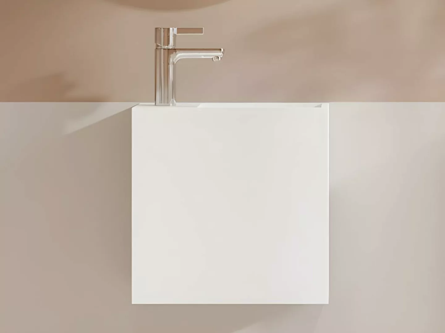 Handwaschbecken hängend mit Ablagefach - Solid Surface - Armaturen links - günstig online kaufen