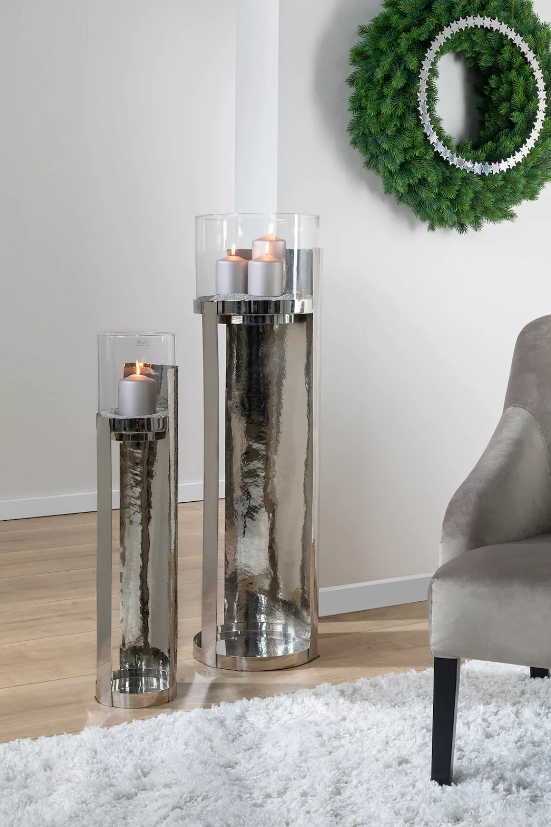 Fink Windlicht »MANIAC«, (1 St.), Kerzenhalter, Säule aus Edelstahl, mit Gl günstig online kaufen