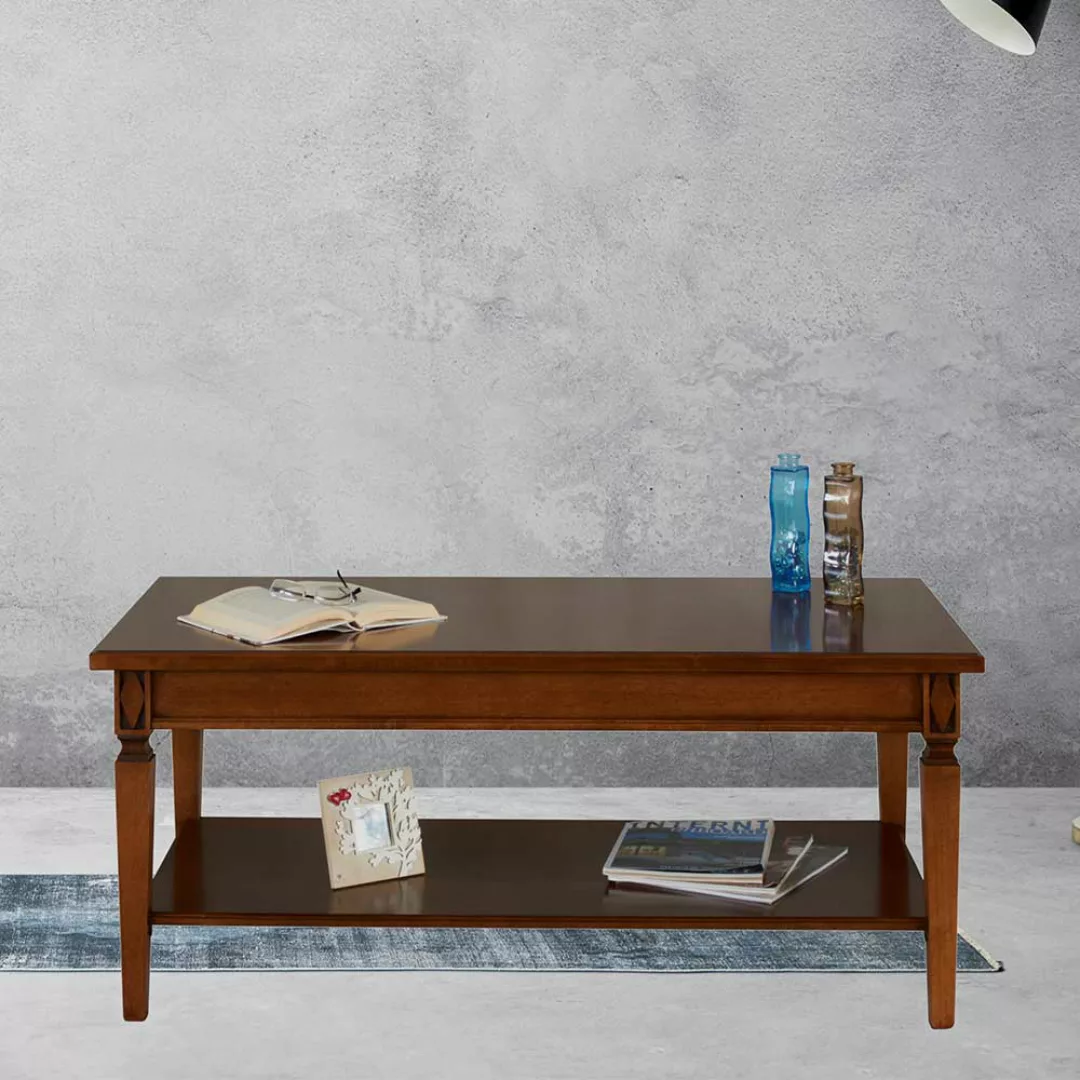 Salontisch klassisch in Walnussfarben rechteckiger Tischplatte günstig online kaufen