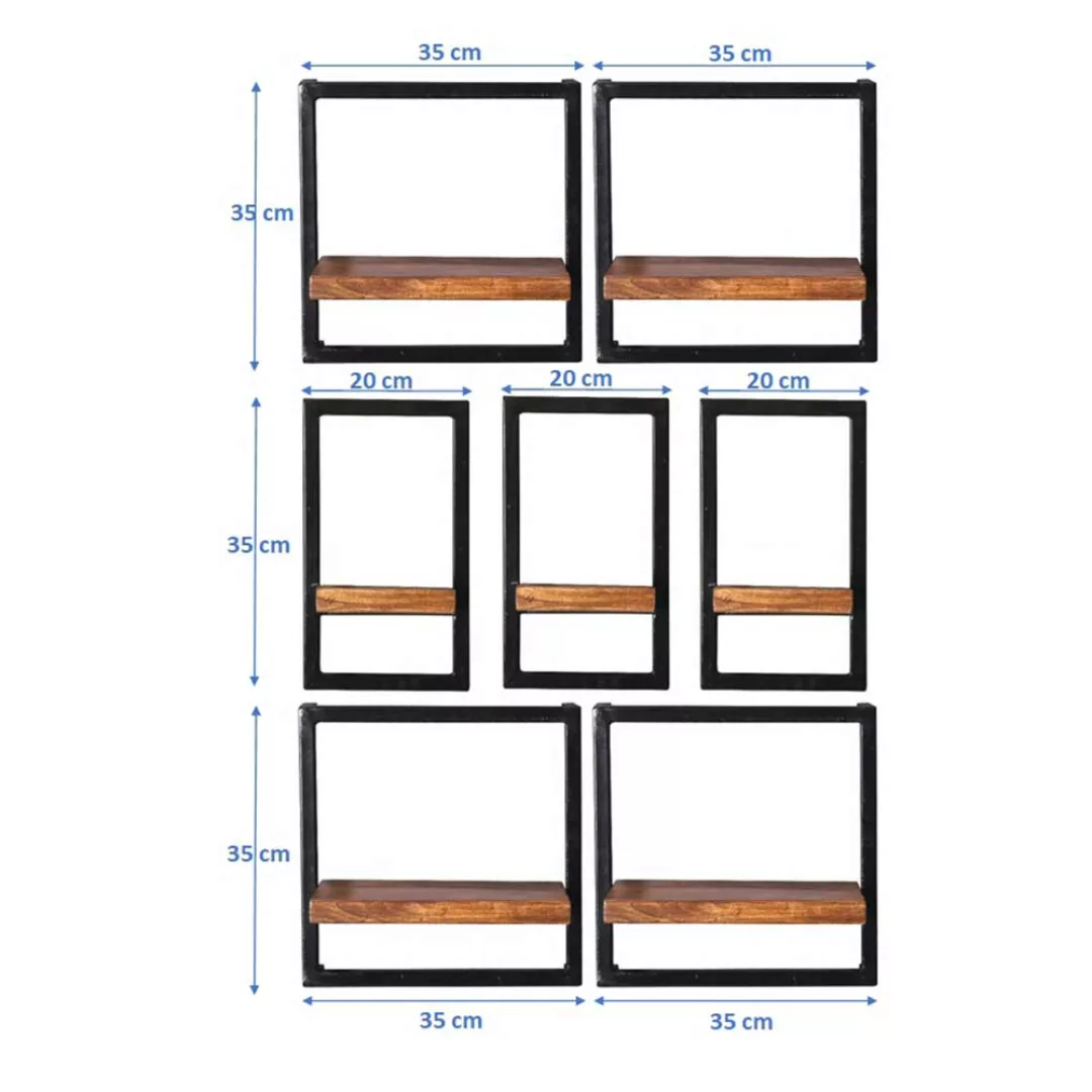 Echtholz Regale mit Metallrahmen zum Aufhängen (siebenteilig) günstig online kaufen