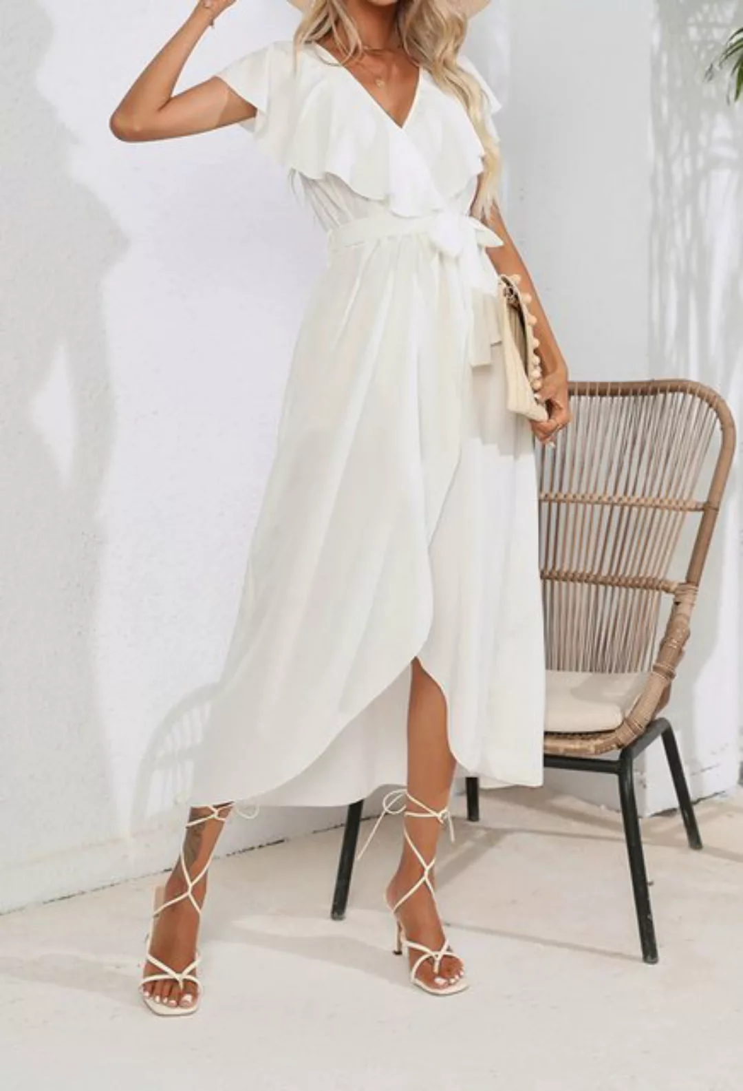 SEGUEN Sommerkleid Ruffle V-Ausschnitt Ärmellose Kleider (Einzelpackung) La günstig online kaufen