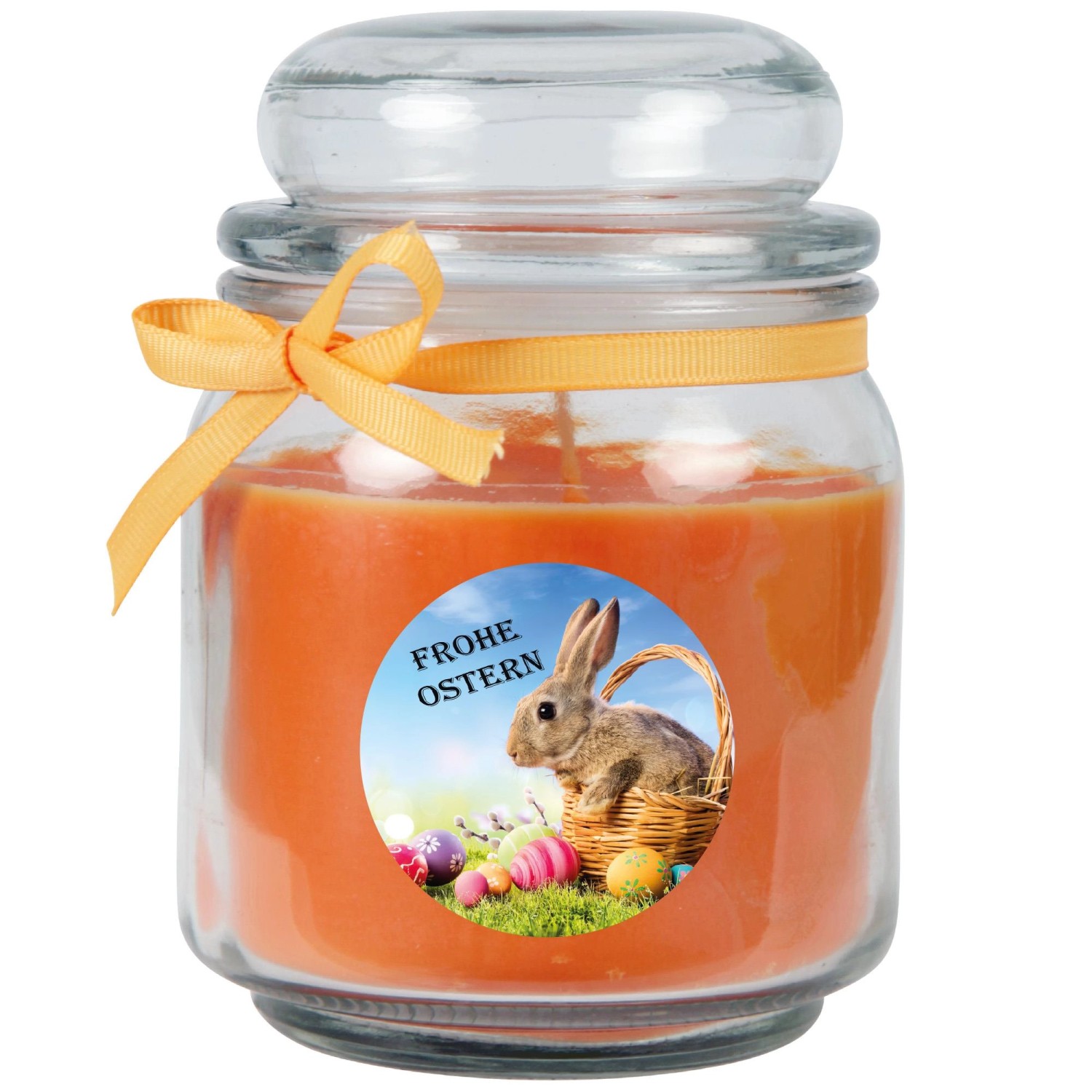 HS Candle Duftkerze & Glas Ostern Orange Bonbon 70h Hase & Korb günstig online kaufen