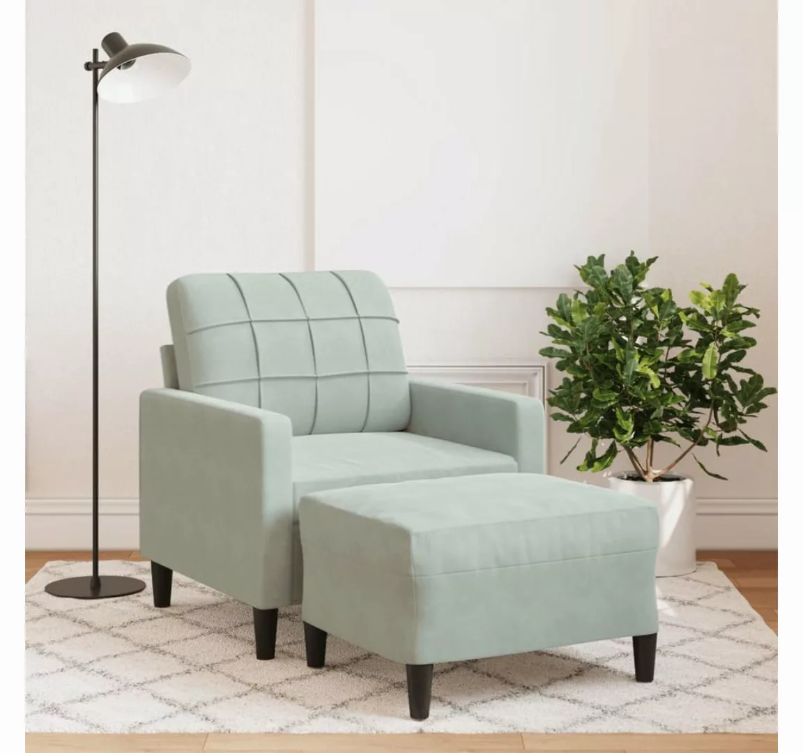 vidaXL Sofa Sessel mit Hocker 60 cm Samt, Hellgrau günstig online kaufen