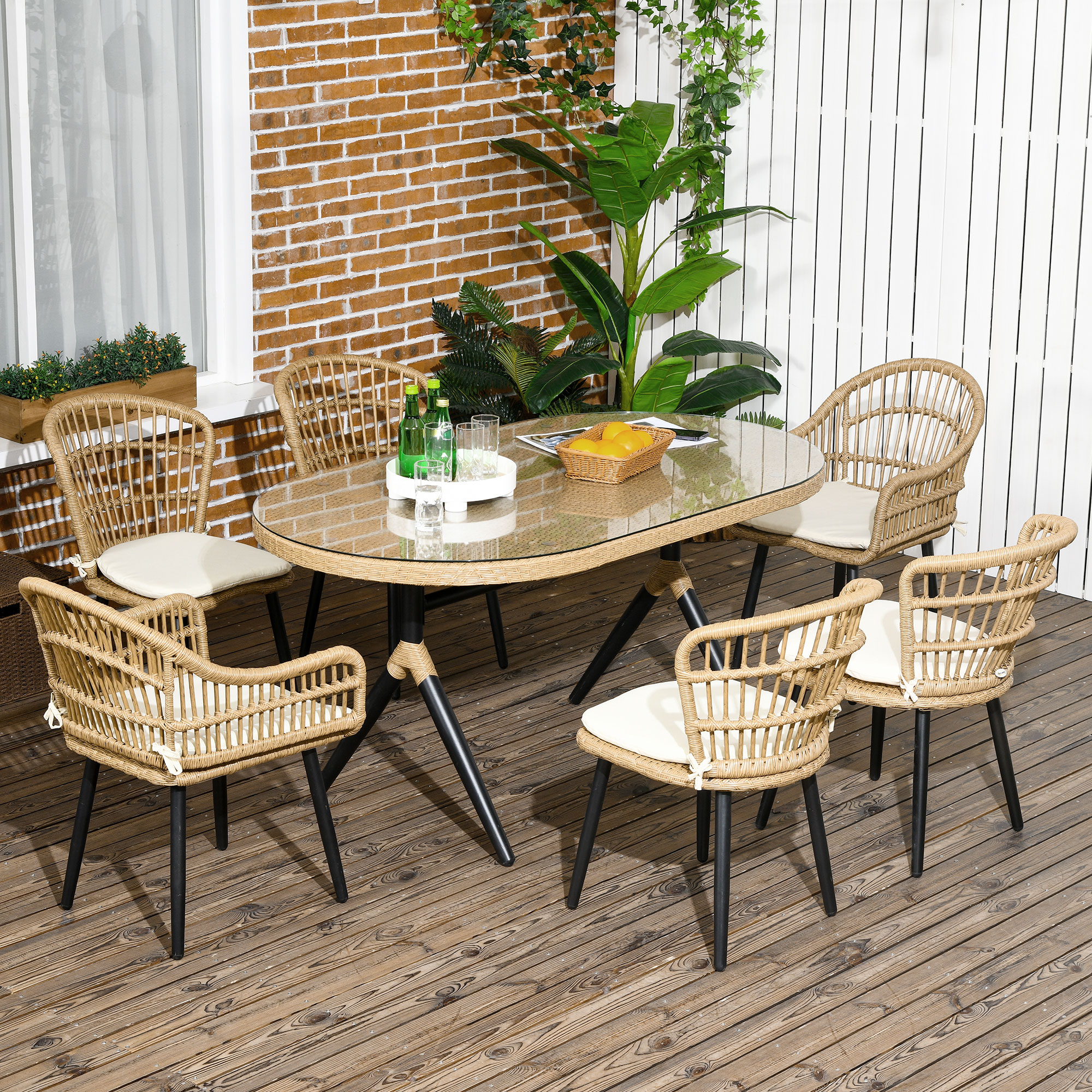 Outsunny Salon de Jardin 6 Personen Rattan PE Esszimmer-Set - 1 rechteckige günstig online kaufen