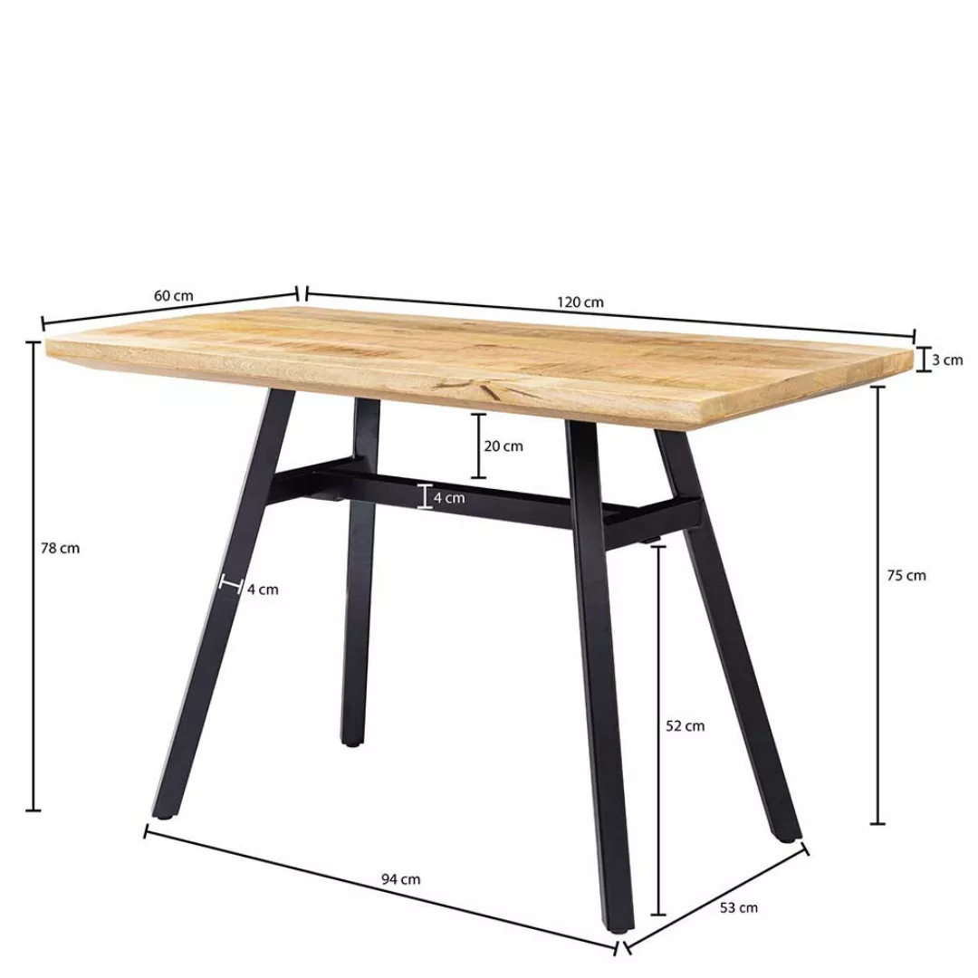 Echtholztisch aus Mangobaum Massivholz A-Fußgestell aus Edelstahl günstig online kaufen