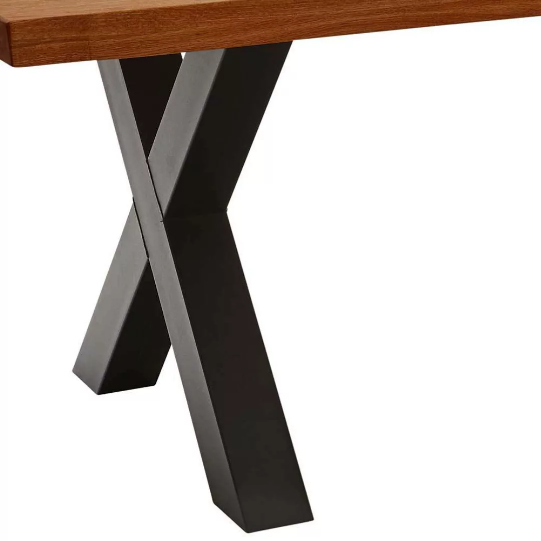 Esszimmertisch Baumkante aus Zerreiche Massivholz X Gestell günstig online kaufen