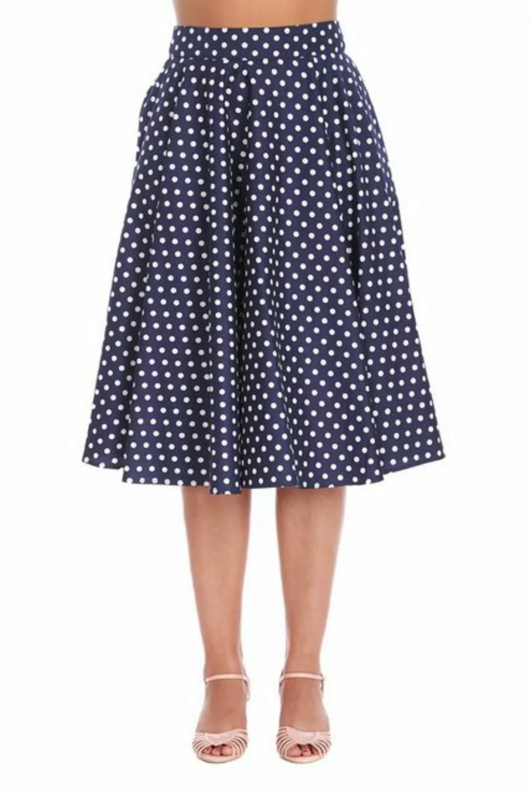 Banned A-Linien-Rock Polka Dot Days Blau Retro Vintage Swing Skirt günstig online kaufen
