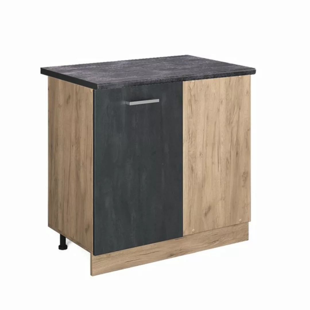 Vicco Eckunterschrank R-Line, Schwarz Beton/Goldkraft Eiche, 86 cm AP Marmo günstig online kaufen