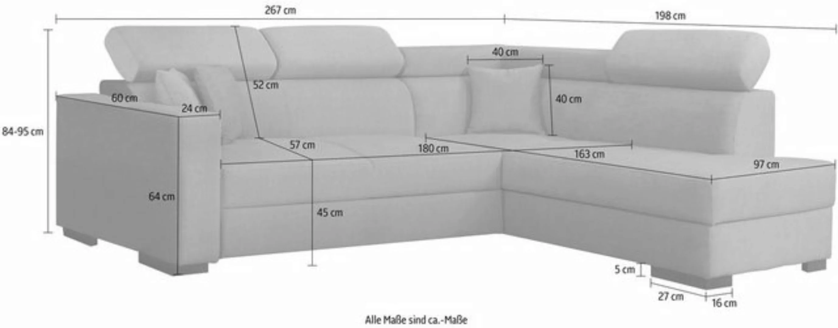 Home affaire Ecksofa "Tulio L-Form", wahlweise mit Bettfunktion und Bettkas günstig online kaufen