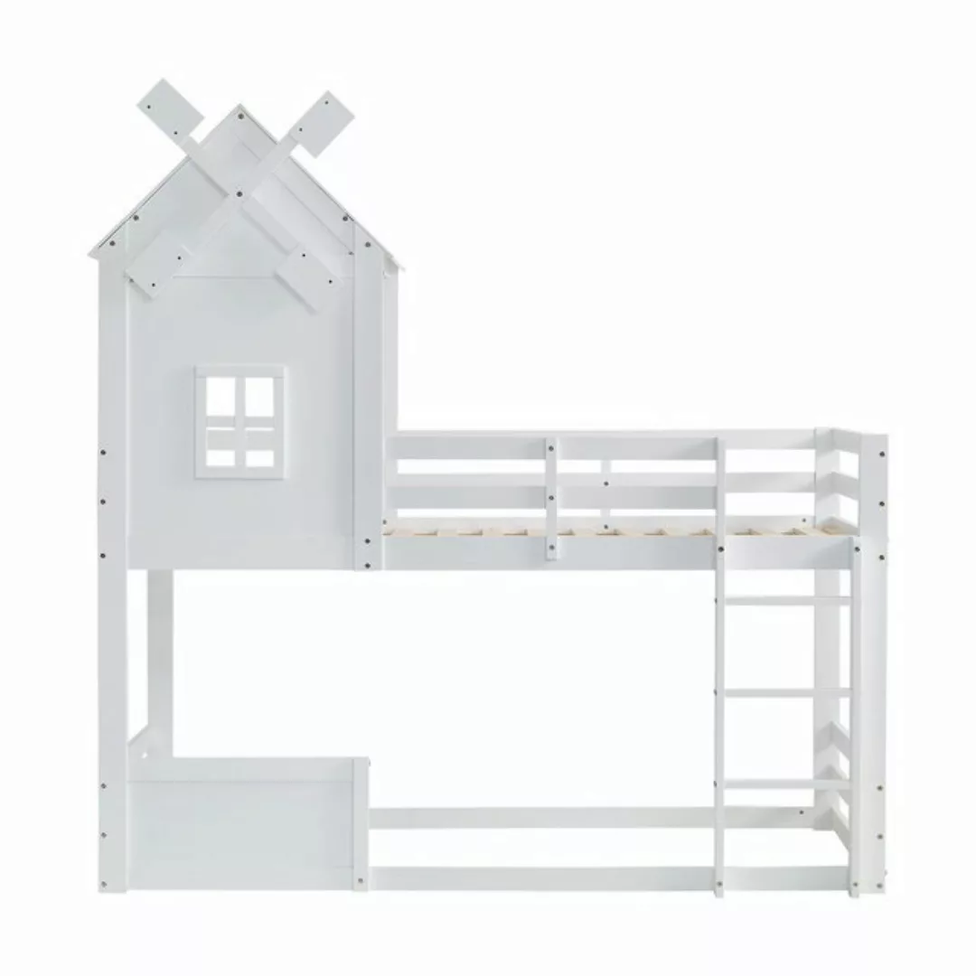 WISHDOR Etagenbett Holzbett Kinderbett mit Windmühle, Kinderbett mit Dach u günstig online kaufen