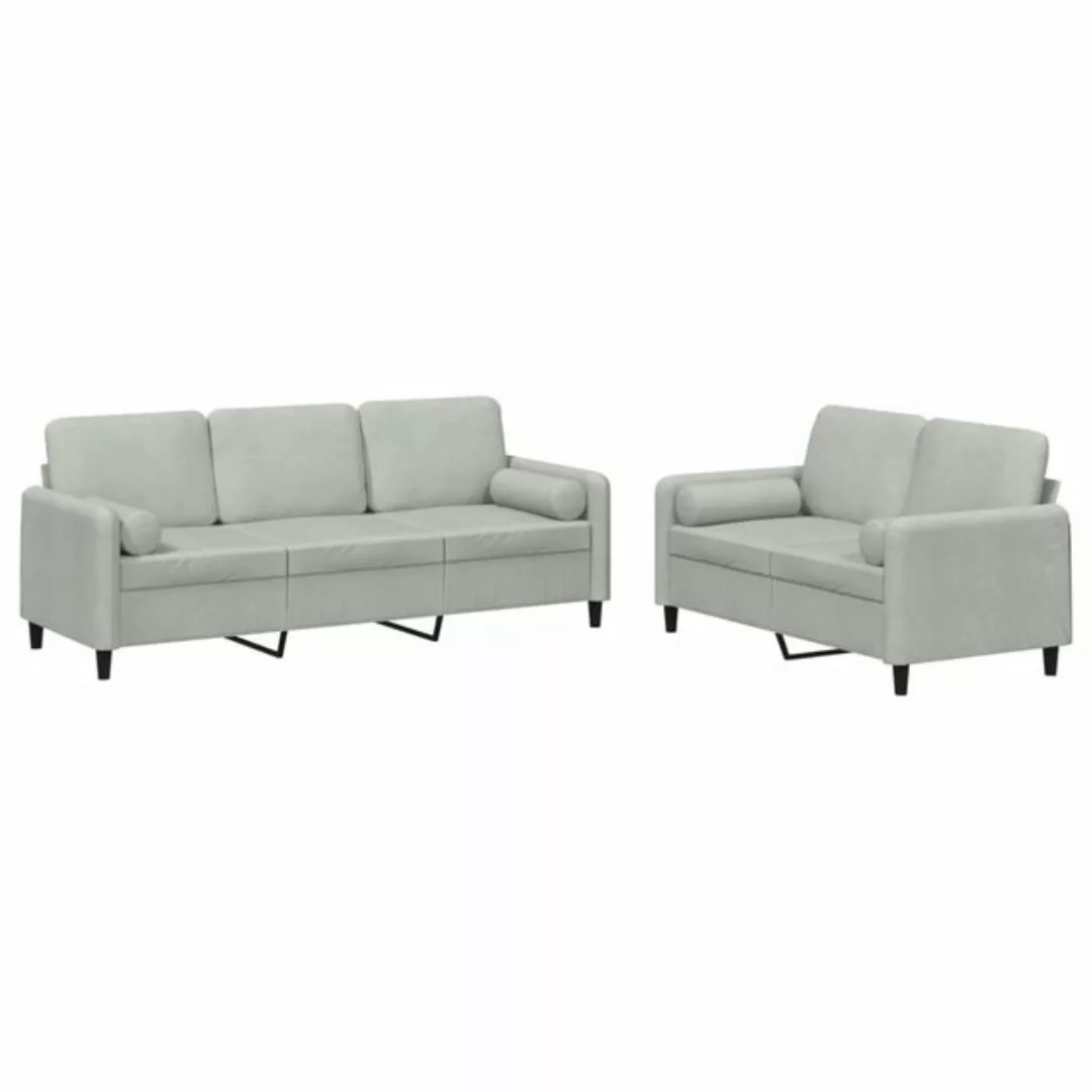 vidaXL Sofa Sofagarnitur Set mit Kissen Samt, 2-tlg., Hellgrau günstig online kaufen