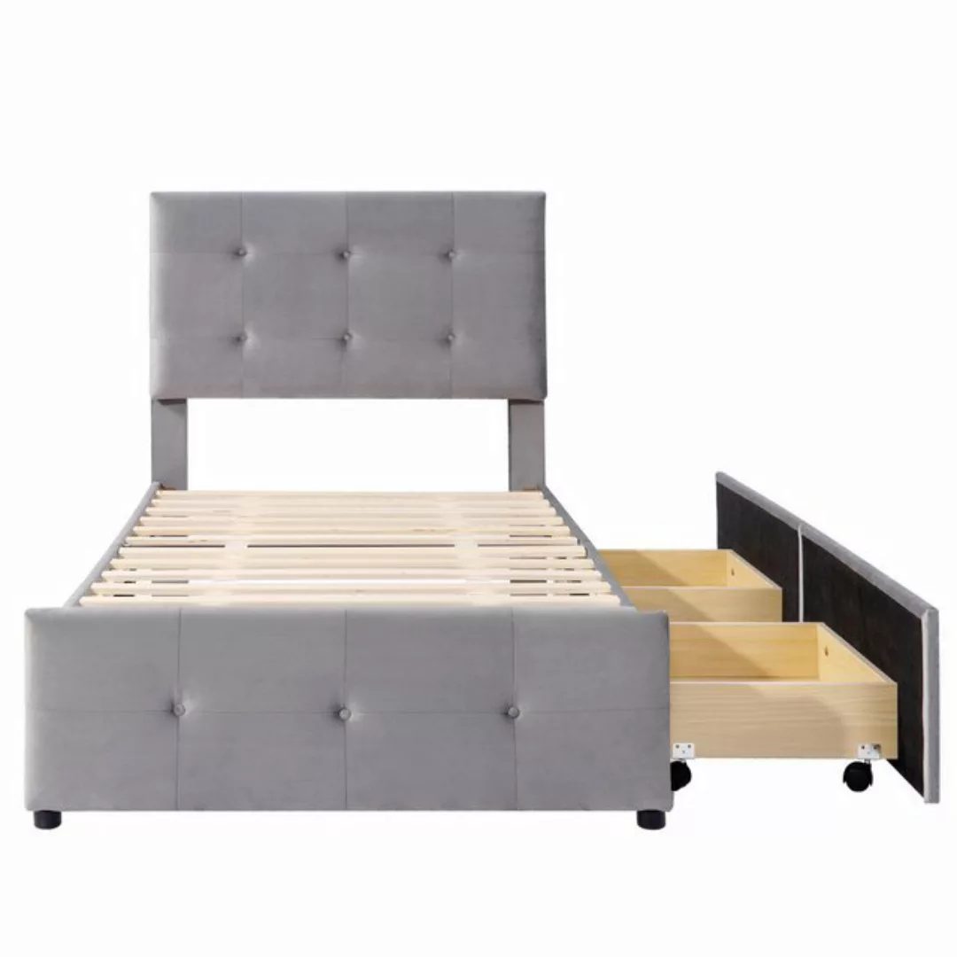 HT Polsterbett 90 x 200 cm Bett mit Lattenrost, Rückenlehne und zwei Schubl günstig online kaufen