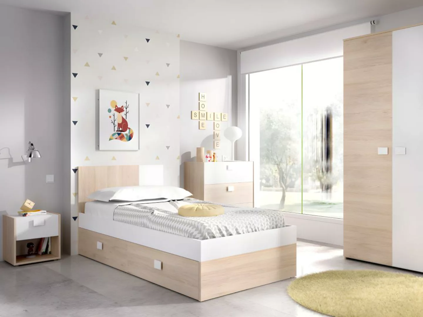 Kinderzimmer-Set mit Ausziehbett 90 x 190 cm - 3 Produkte - Holzfarben und günstig online kaufen